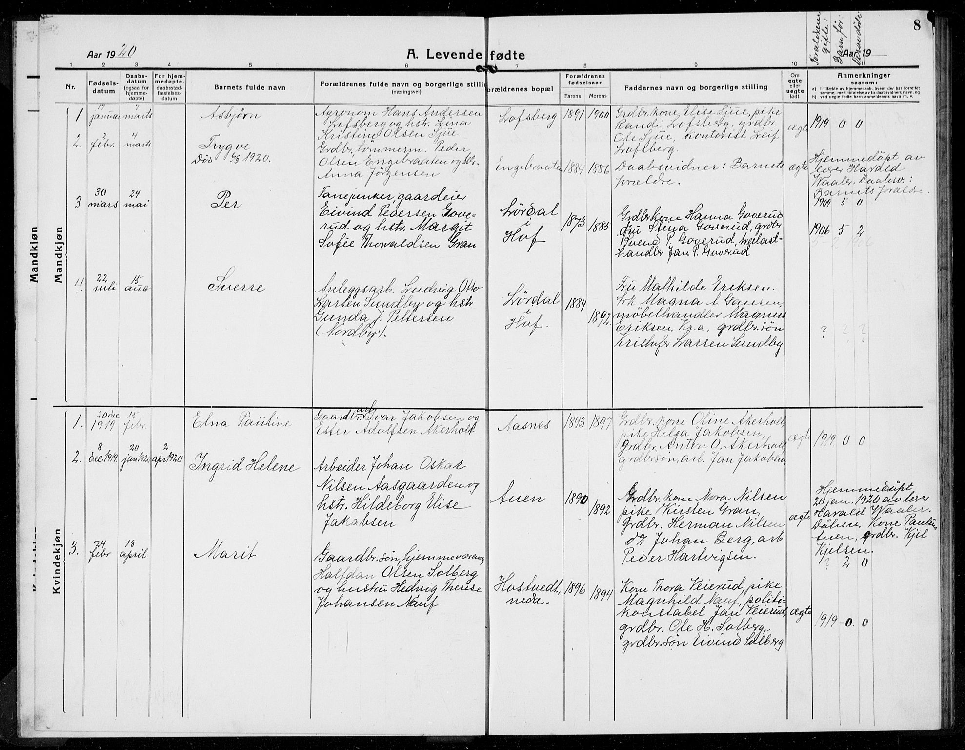 Hof kirkebøker, SAKO/A-64/G/Gb/L0004: Parish register (copy) no. II 4, 1917-1934, p. 8