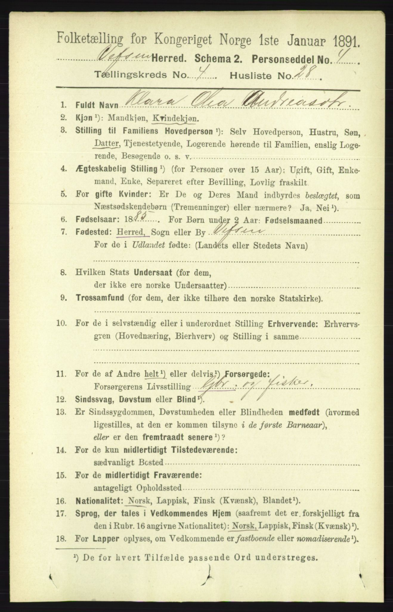 RA, 1891 census for 1824 Vefsn, 1891, p. 1822