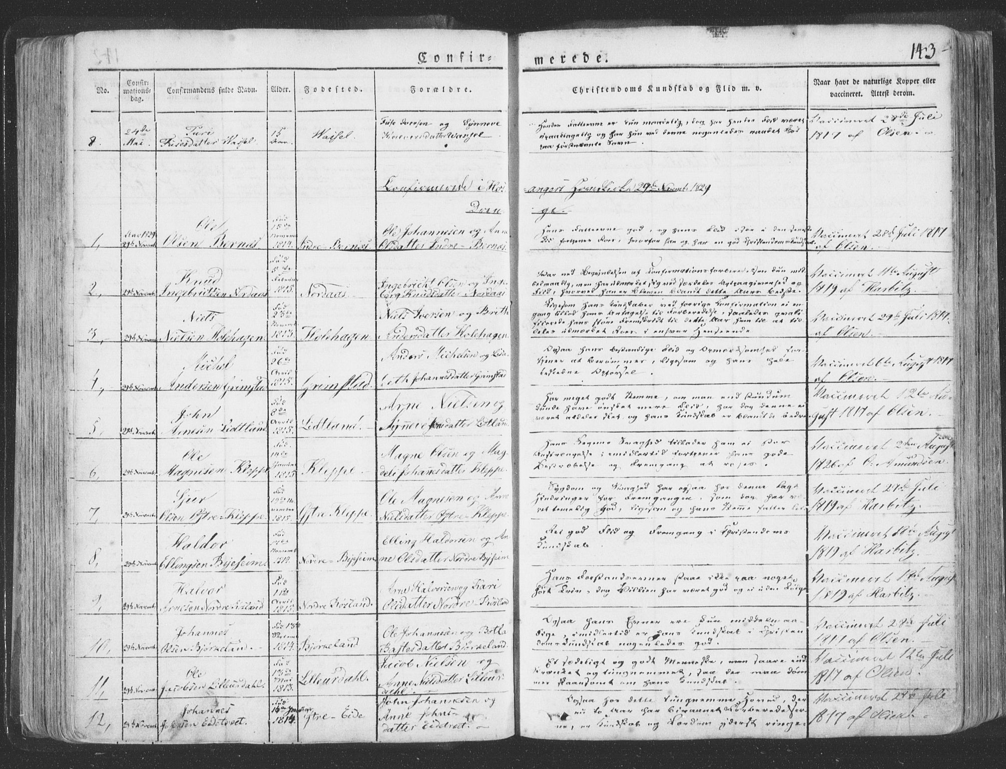 Hosanger sokneprestembete, AV/SAB-A-75801/H/Haa: Parish register (official) no. A 6, 1824-1835, p. 143