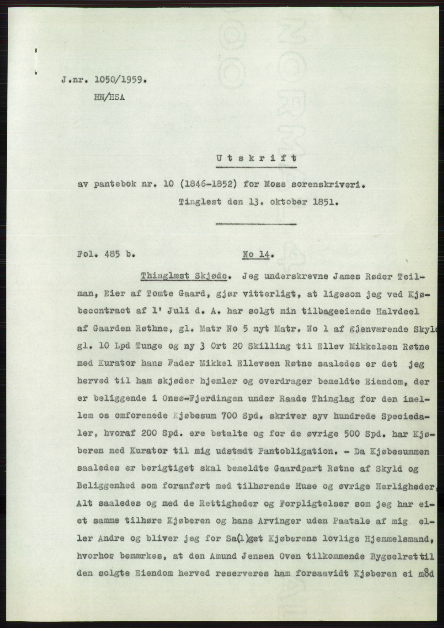 Statsarkivet i Oslo, SAO/A-10621/Z/Zd/L0010: Avskrifter, j.nr 753-1498/1959, 1959, p. 128