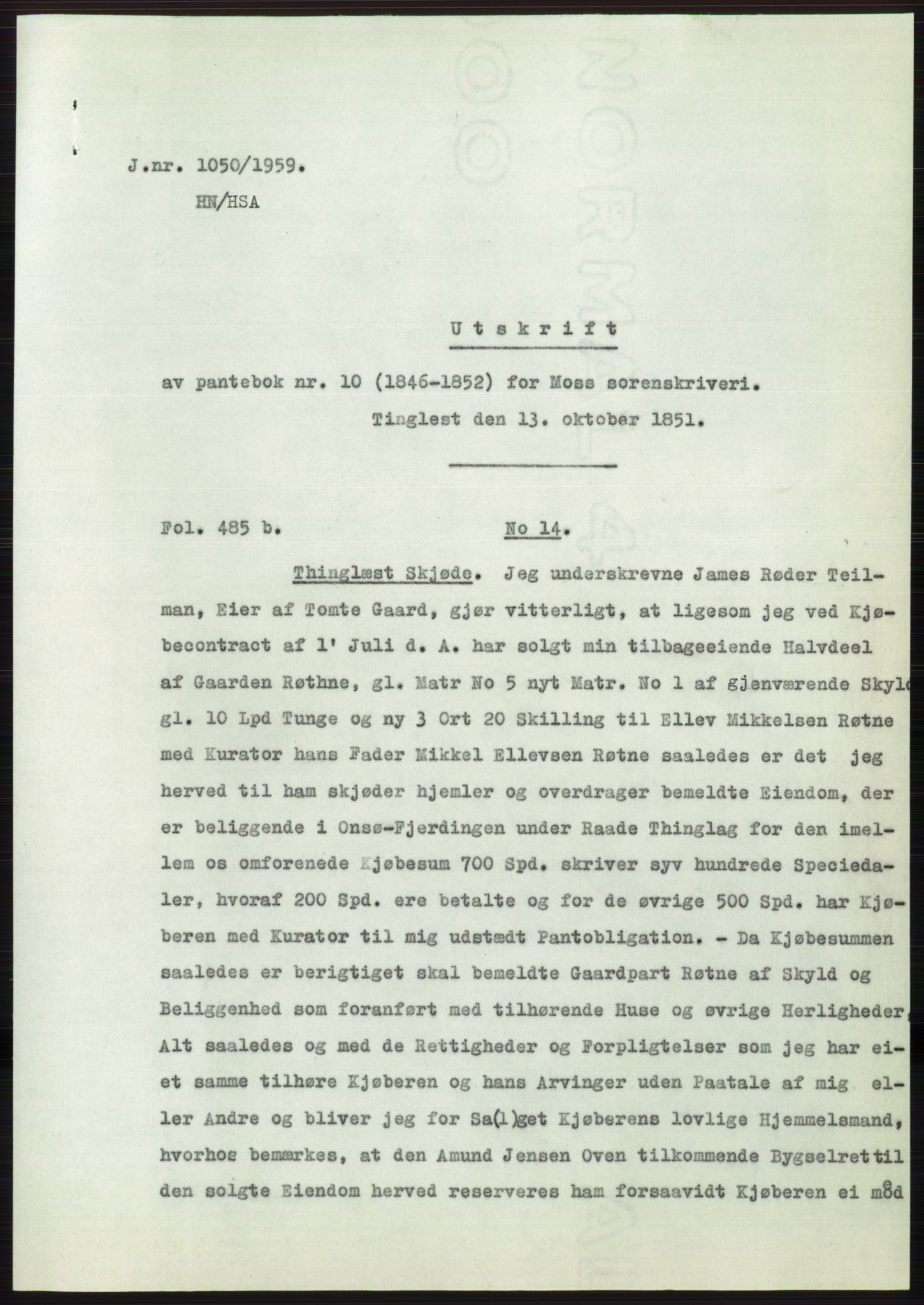 Statsarkivet i Oslo, AV/SAO-A-10621/Z/Zd/L0010: Avskrifter, j.nr 753-1498/1959, 1959, p. 128