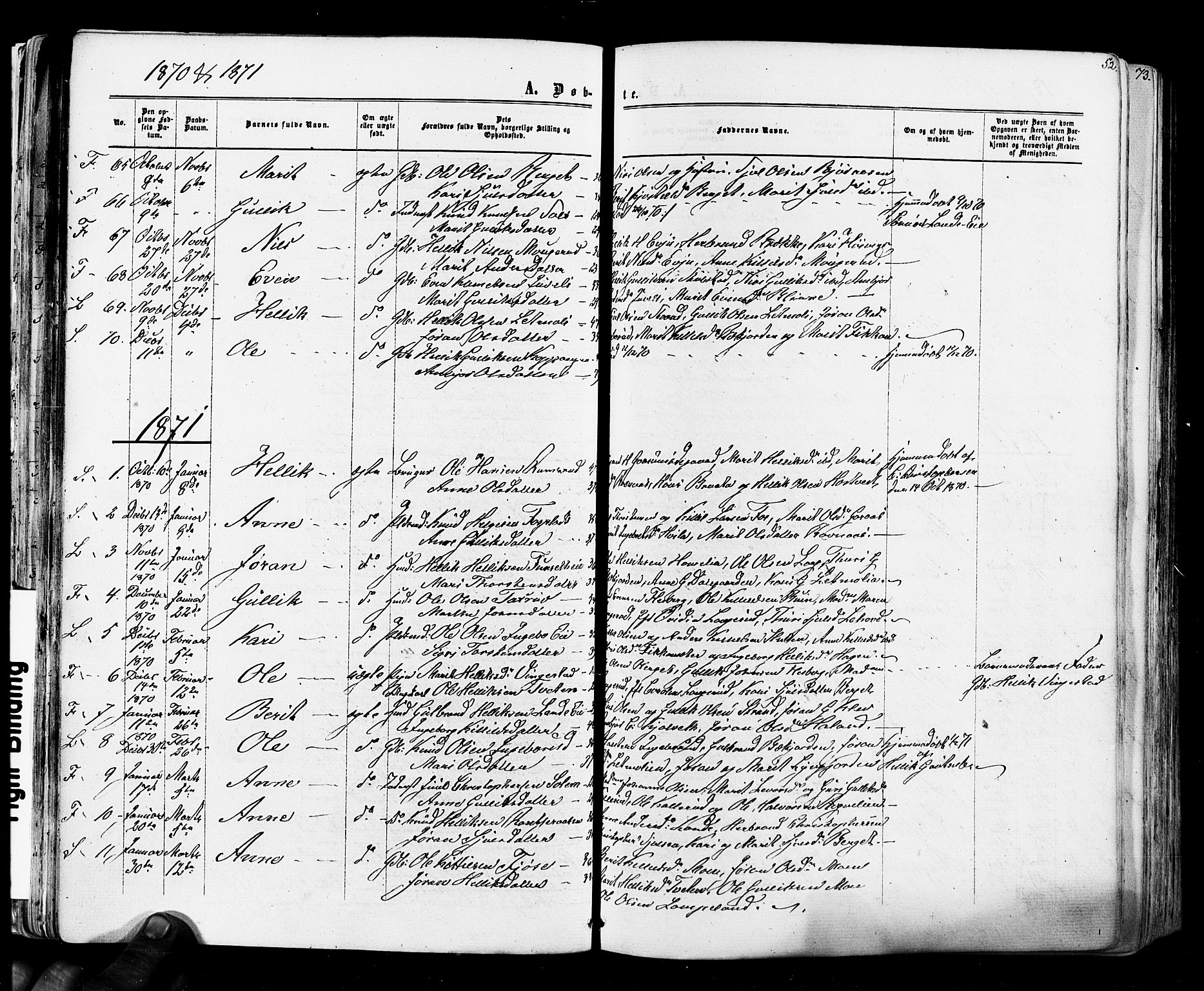 Flesberg kirkebøker, AV/SAKO-A-18/F/Fa/L0007: Parish register (official) no. I 7, 1861-1878, p. 52