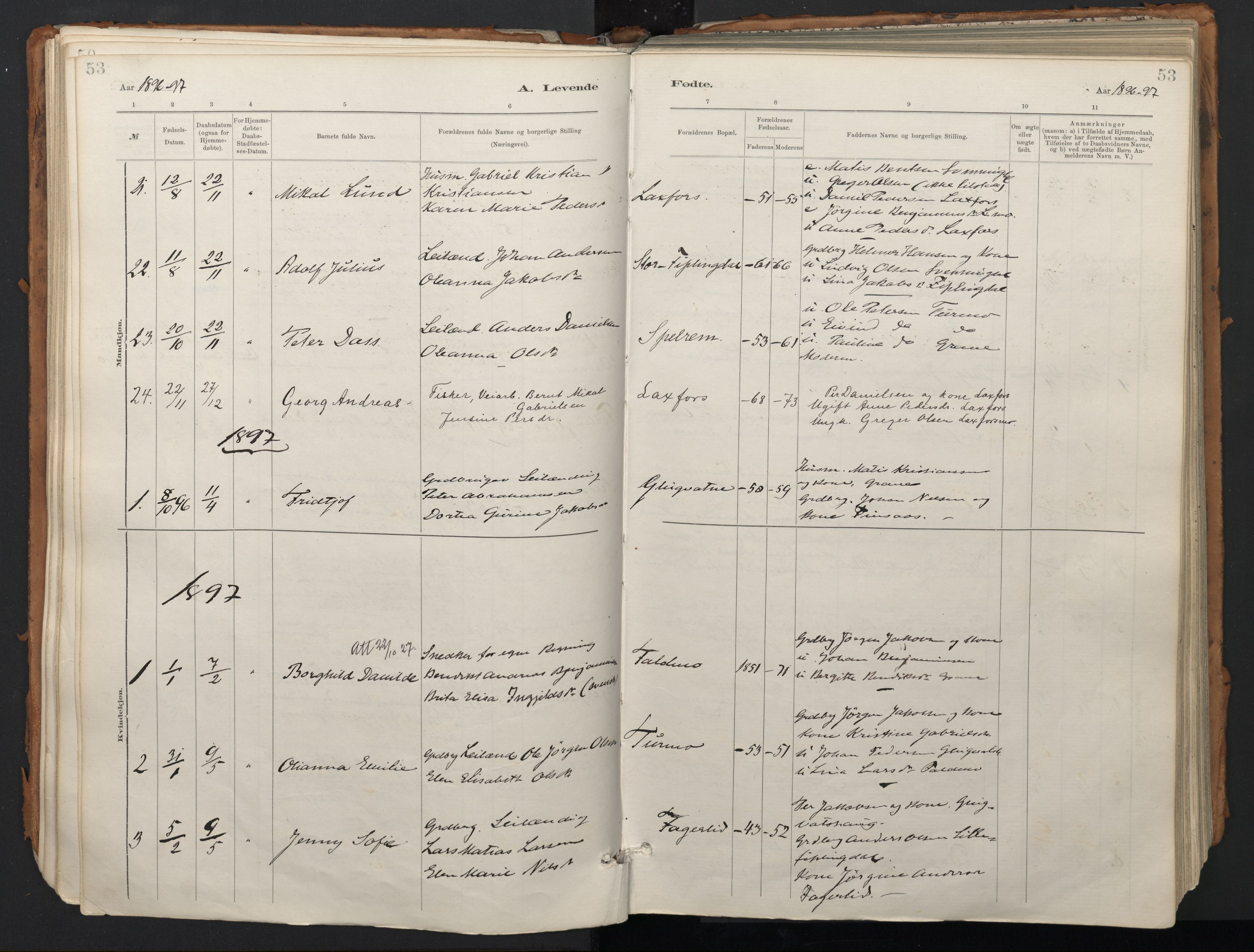 Ministerialprotokoller, klokkerbøker og fødselsregistre - Nordland, SAT/A-1459/824/L0338: Parish register (official) no. 824A01, 1880-1915, p. 53