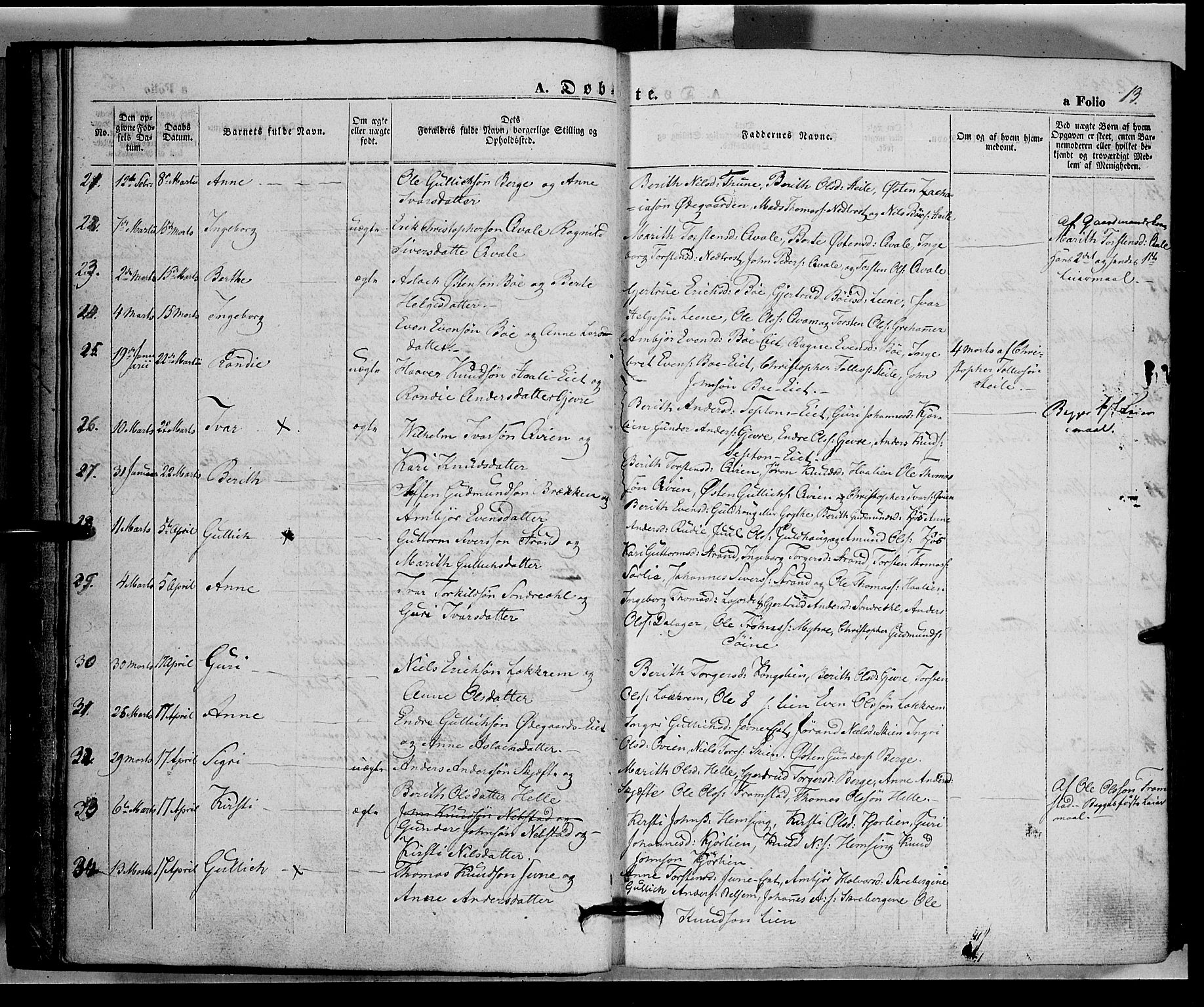 Vang prestekontor, Valdres, AV/SAH-PREST-140/H/Ha/L0005: Parish register (official) no. 5, 1831-1845, p. 13