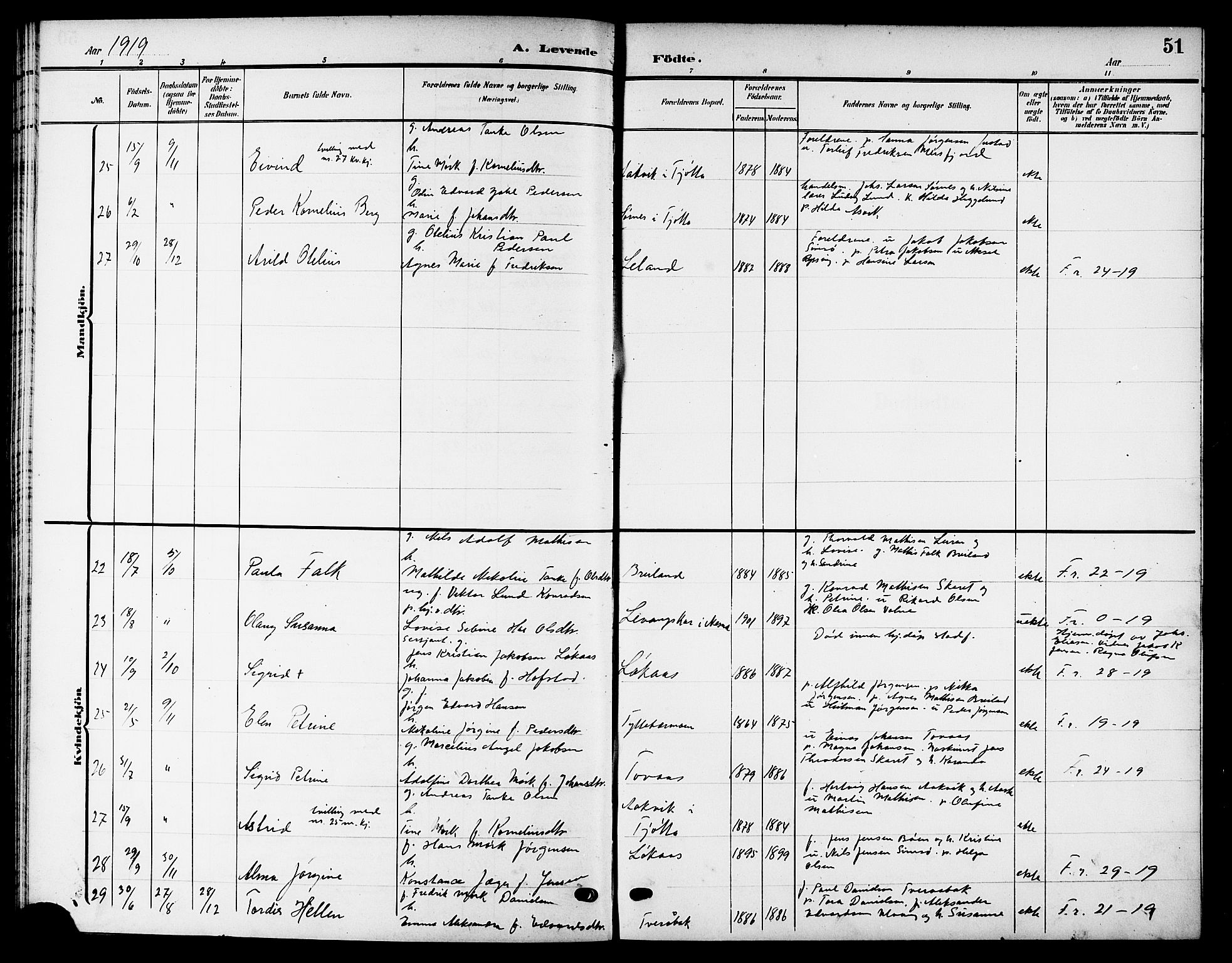 Ministerialprotokoller, klokkerbøker og fødselsregistre - Nordland, SAT/A-1459/832/L0494: Parish register (copy) no. 832C01, 1906-1922, p. 51