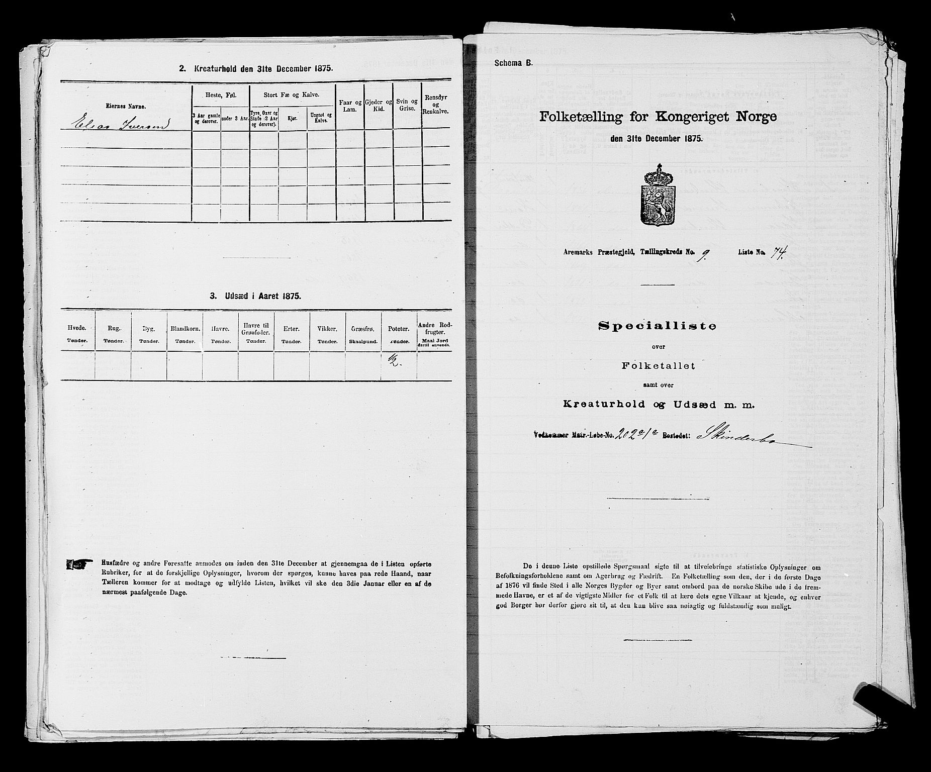 RA, 1875 census for 0118P Aremark, 1875, p. 1490