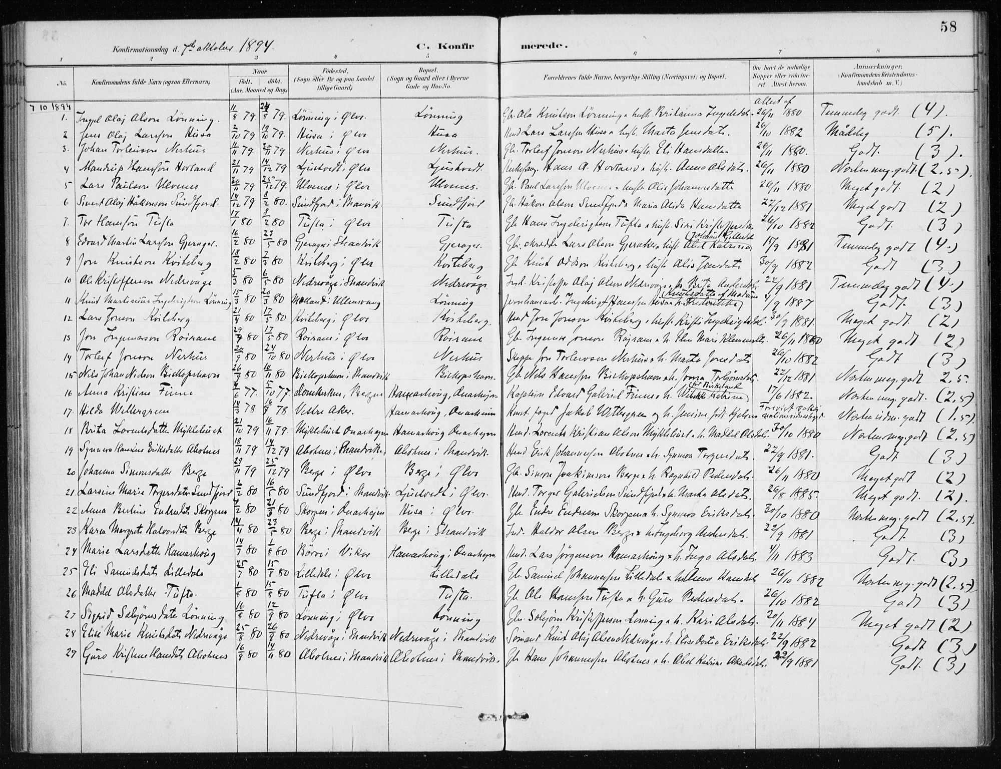 Kvinnherad sokneprestembete, SAB/A-76401/H/Haa: Parish register (official) no. E 1, 1887-1912, p. 58