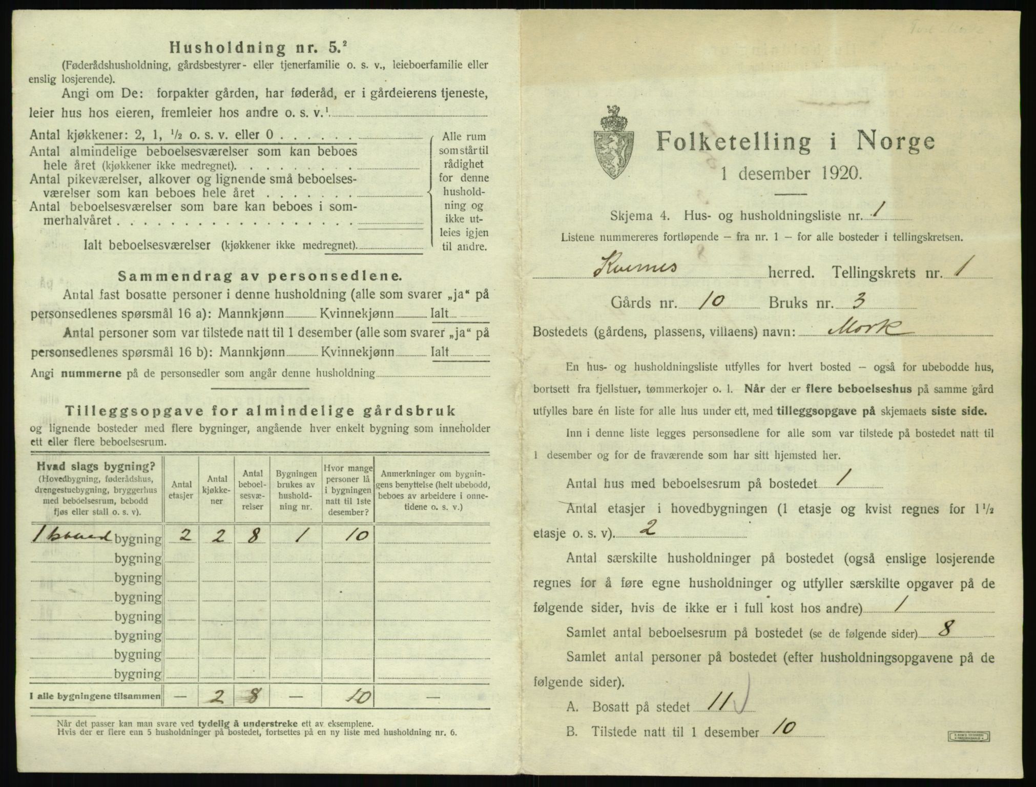 SAT, 1920 census for Kvernes, 1920, p. 19