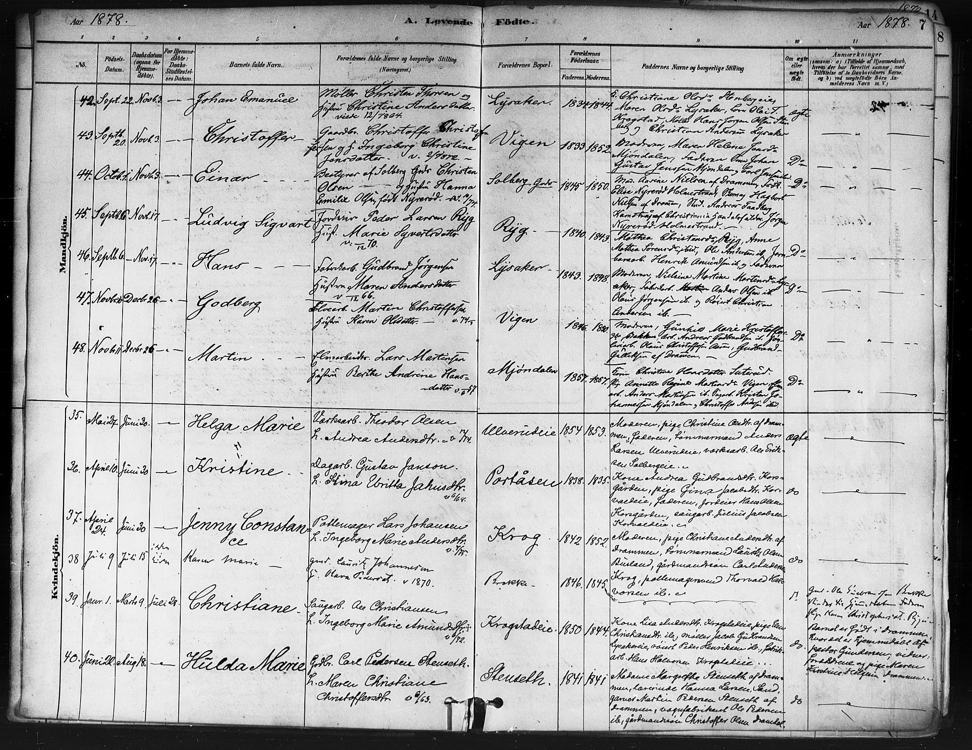 Nedre Eiker kirkebøker, SAKO/A-612/F/Fa/L0002: Parish register (official) no. 2, 1878-1885, p. 7