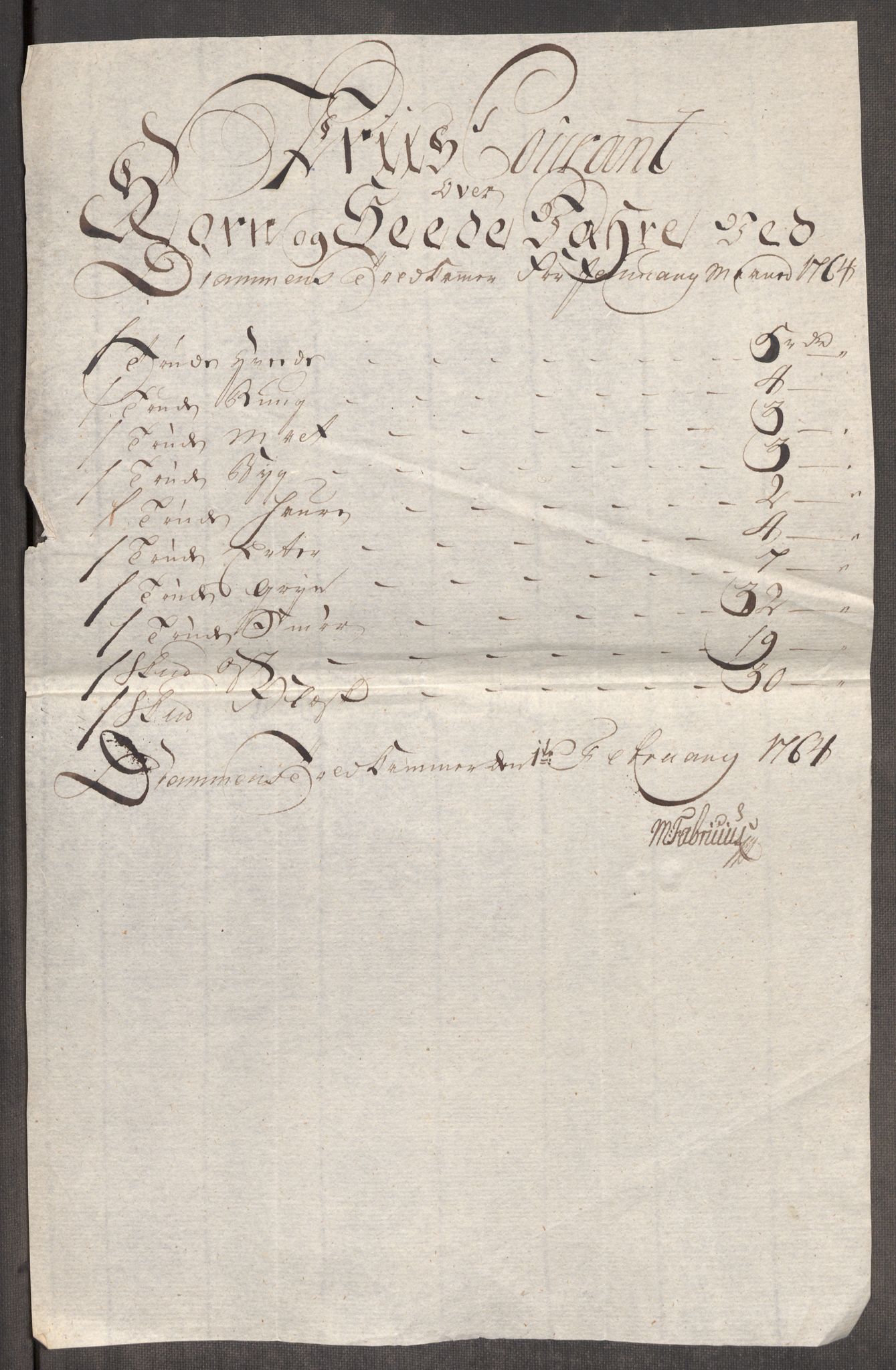 Rentekammeret inntil 1814, Realistisk ordnet avdeling, RA/EA-4070/Oe/L0008: [Ø1]: Priskuranter, 1764-1768, p. 107