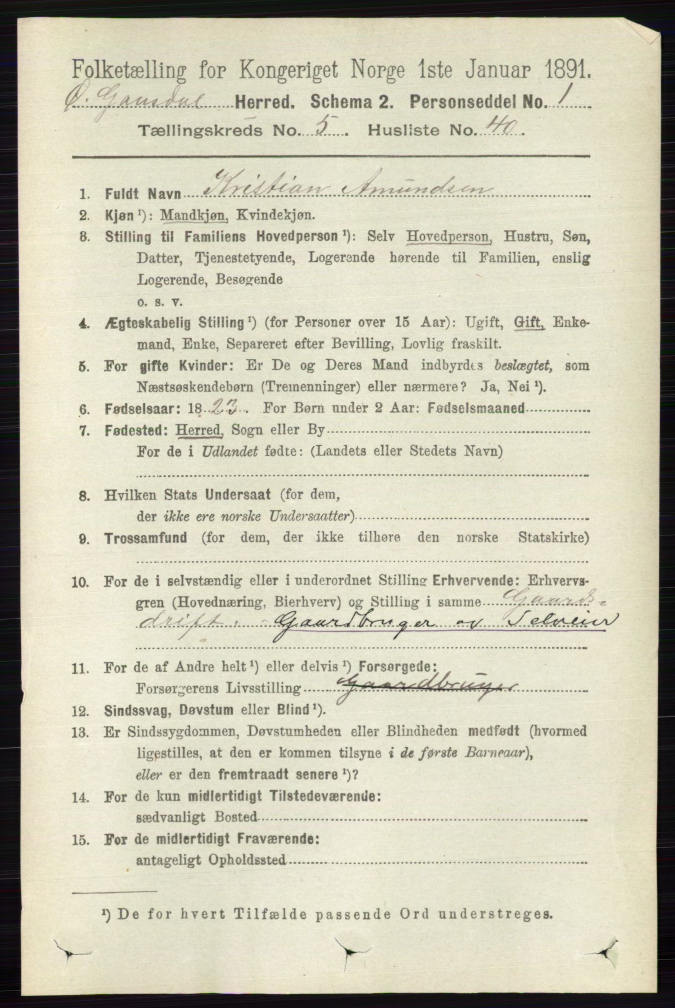 RA, 1891 census for 0522 Østre Gausdal, 1891, p. 3191