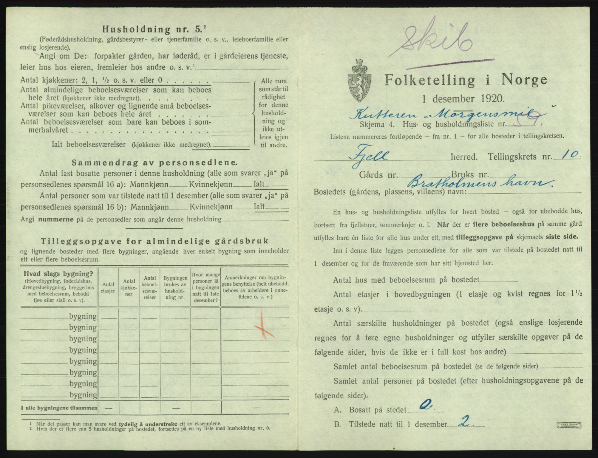 SAB, 1920 census for Fjell, 1920, p. 1204