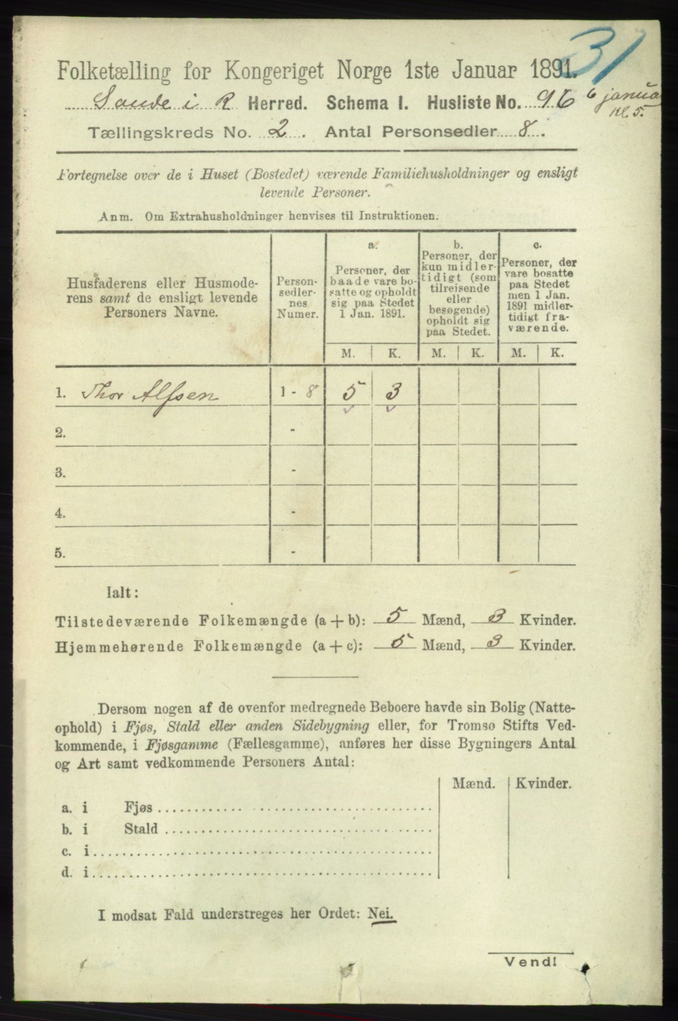 RA, 1891 census for 1135 Sauda, 1891, p. 620