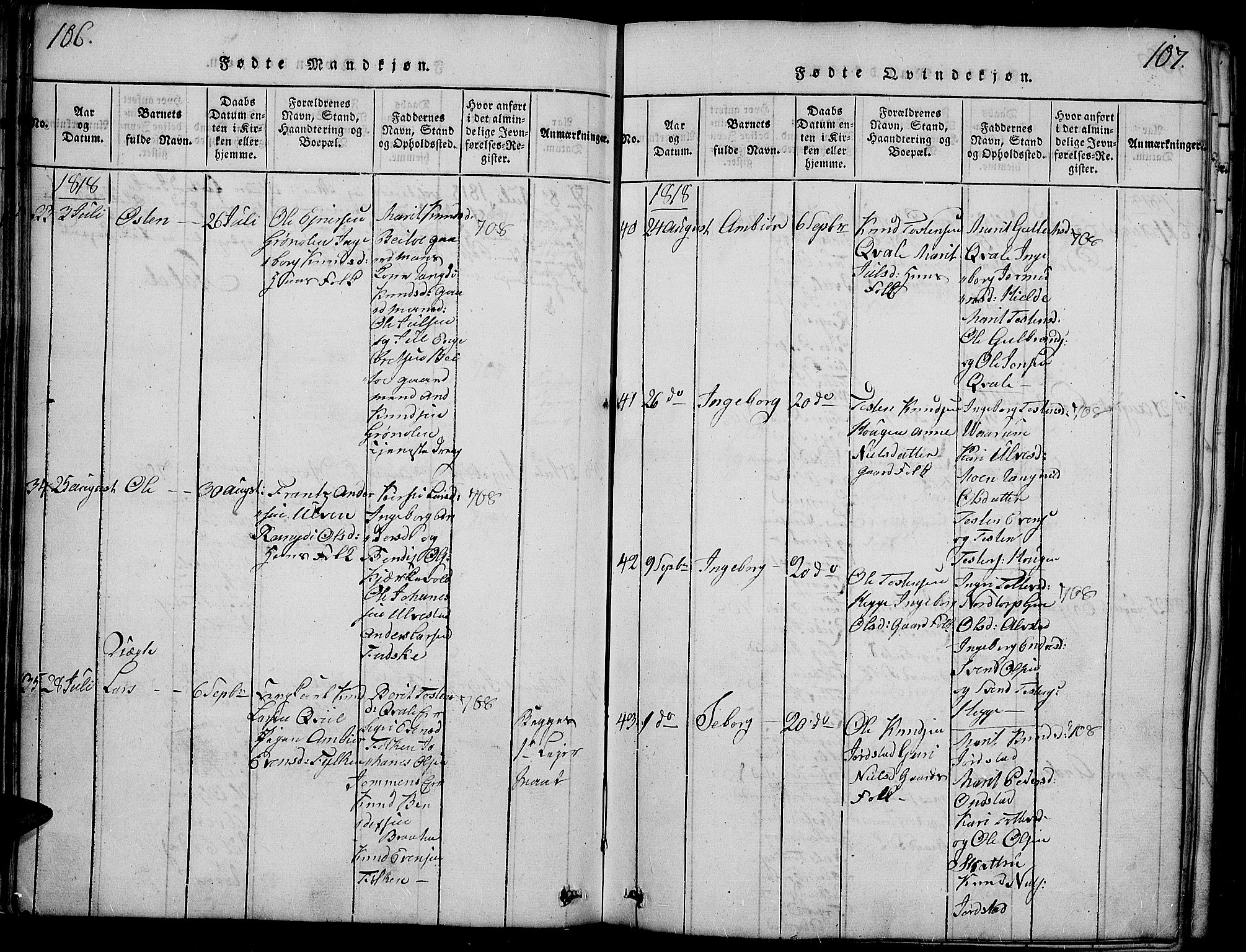 Slidre prestekontor, SAH/PREST-134/H/Ha/Haa/L0002: Parish register (official) no. 2, 1814-1830, p. 106-107