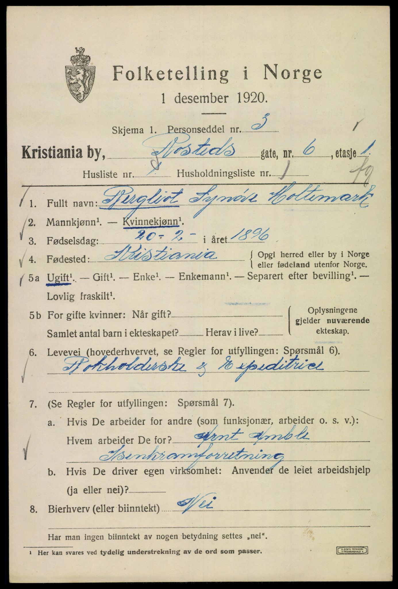 SAO, 1920 census for Kristiania, 1920, p. 467875