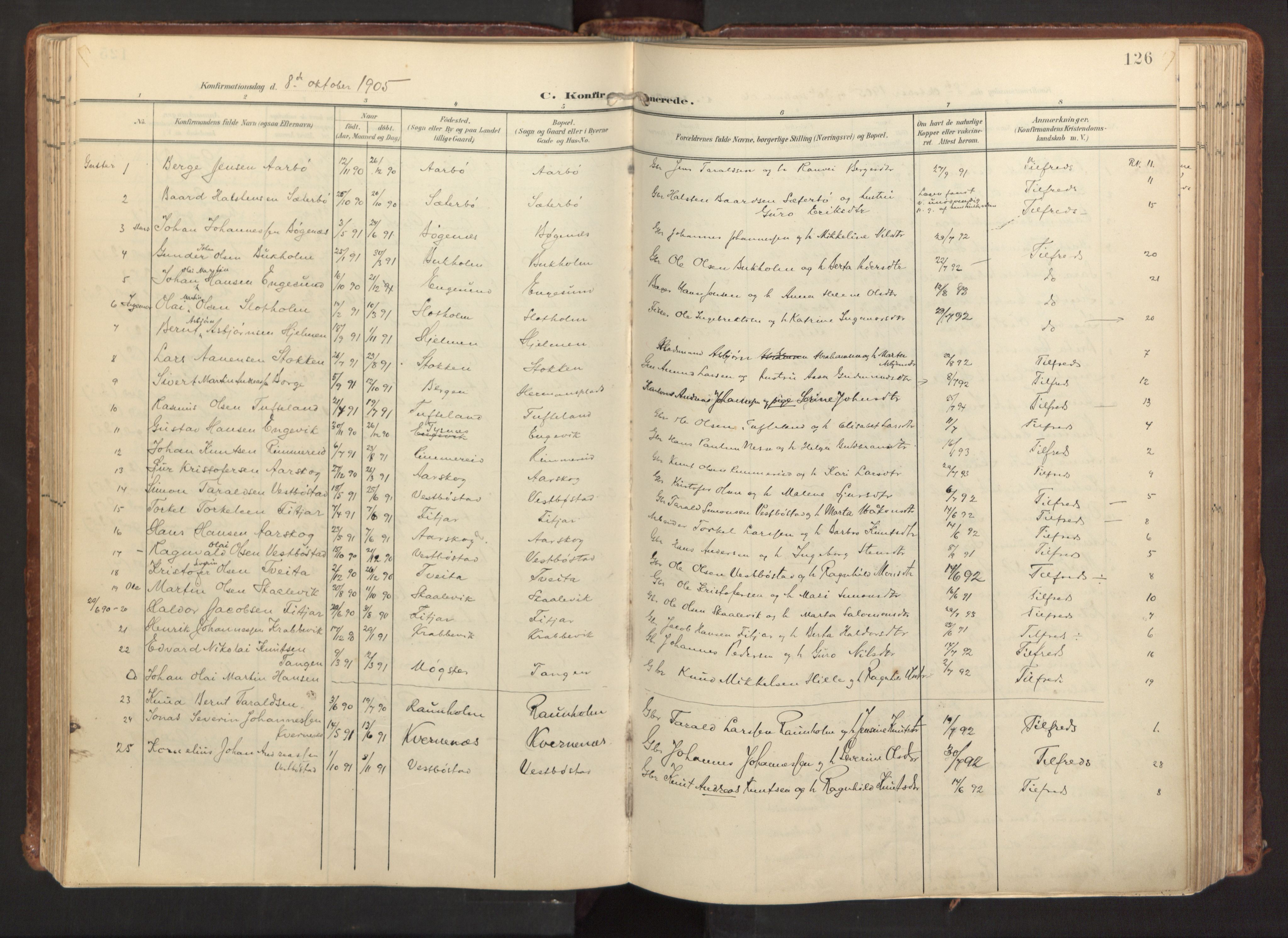 Fitjar sokneprestembete, SAB/A-99926: Parish register (official) no. A 3, 1900-1918, p. 126