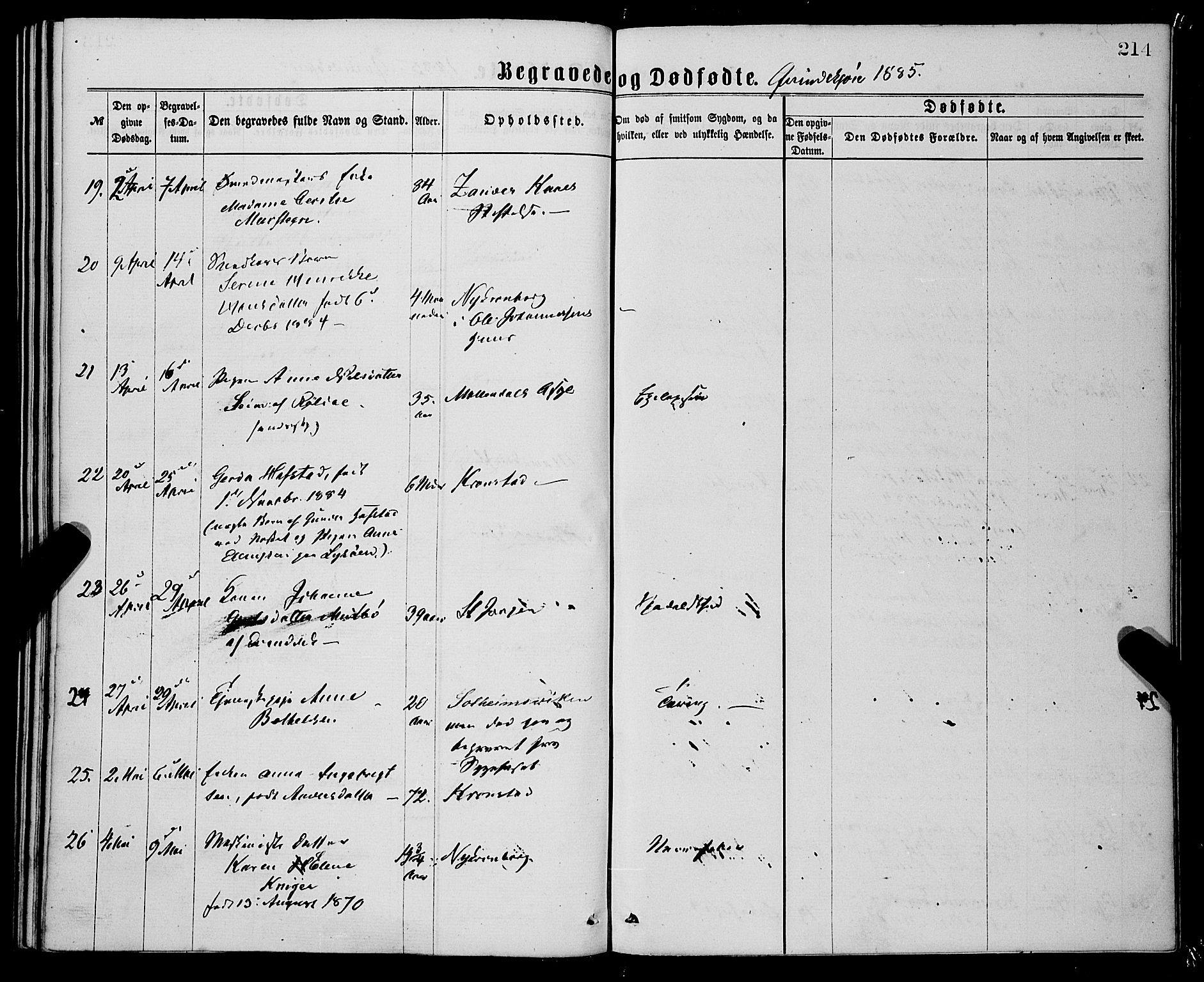 St. Jørgens hospital og Årstad sokneprestembete, AV/SAB-A-99934: Parish register (official) no. A 11, 1864-1886, p. 214