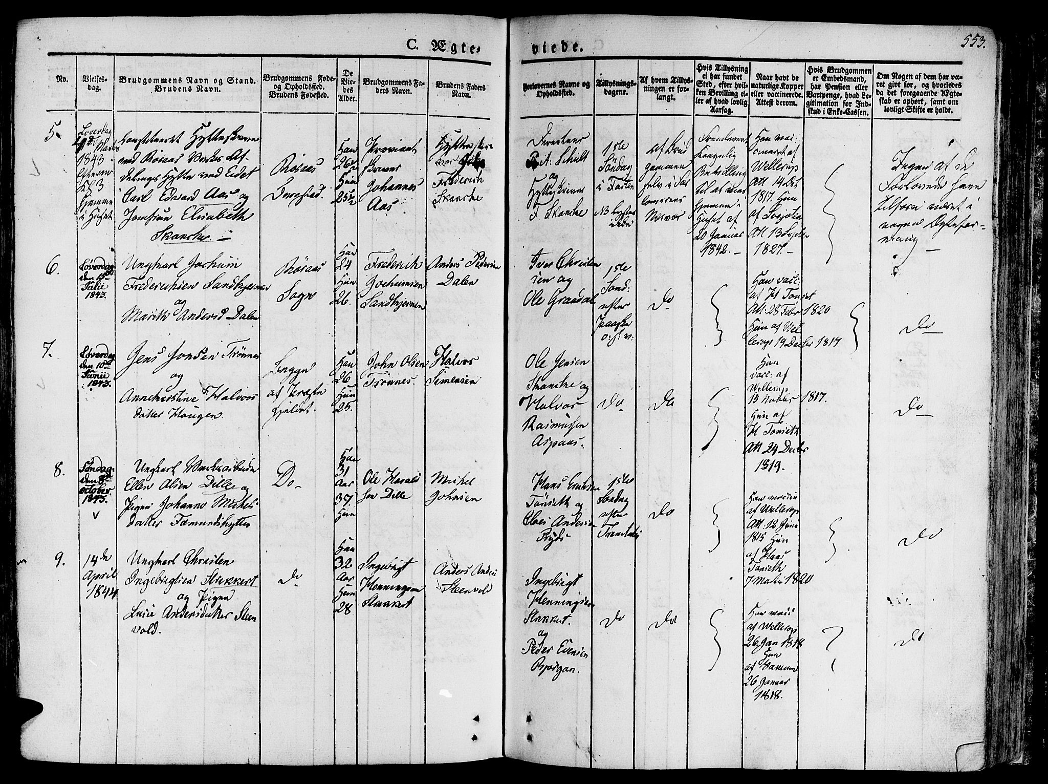 Ministerialprotokoller, klokkerbøker og fødselsregistre - Sør-Trøndelag, AV/SAT-A-1456/681/L0930: Parish register (official) no. 681A08, 1829-1844, p. 553