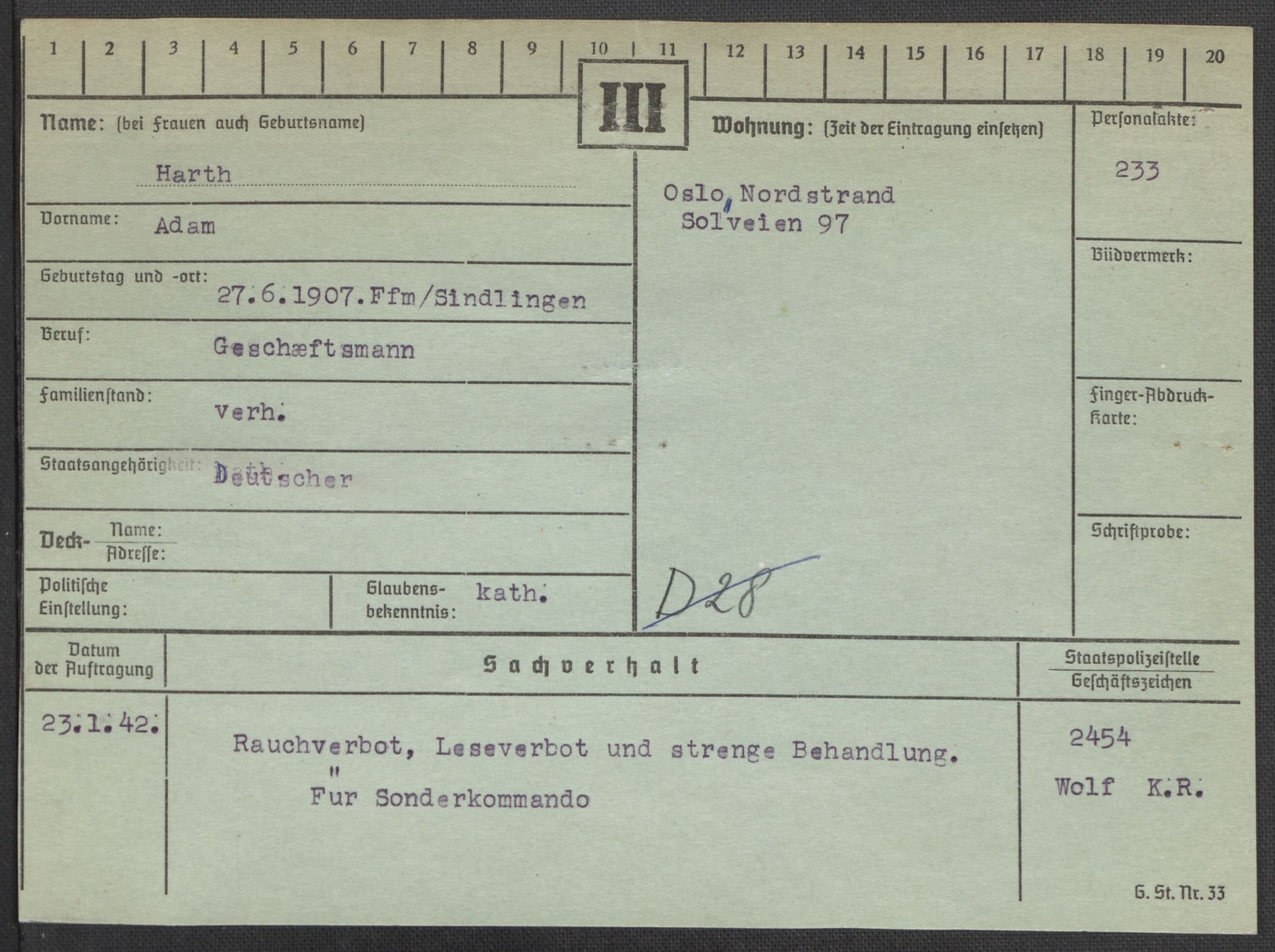 Befehlshaber der Sicherheitspolizei und des SD, AV/RA-RAFA-5969/E/Ea/Eaa/L0004: Register over norske fanger i Møllergata 19: Hal-Hæ, 1940-1945, p. 633