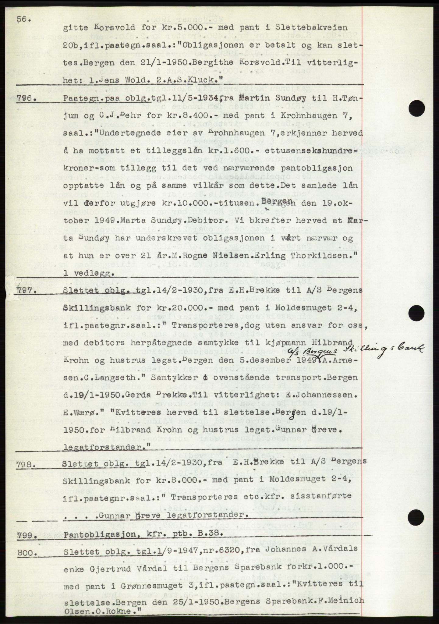 Byfogd og Byskriver i Bergen, AV/SAB-A-3401/03: Mortgage book no. C 38, 1949-1950, Diary no: : 796/1950