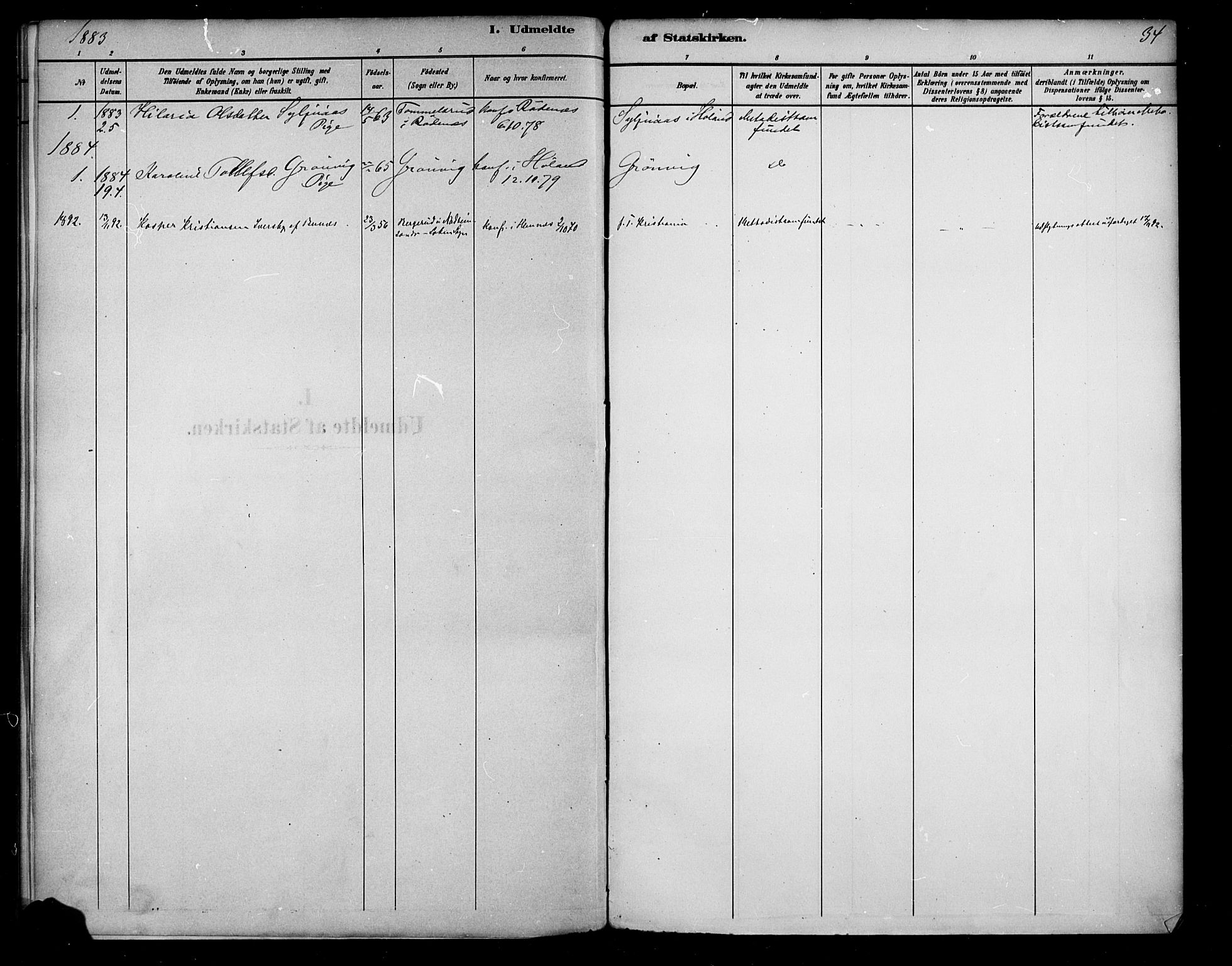 Høland prestekontor Kirkebøker, SAO/A-10346a/F/Fb/L0002: Parish register (official) no. II 2, 1882-1897, p. 34