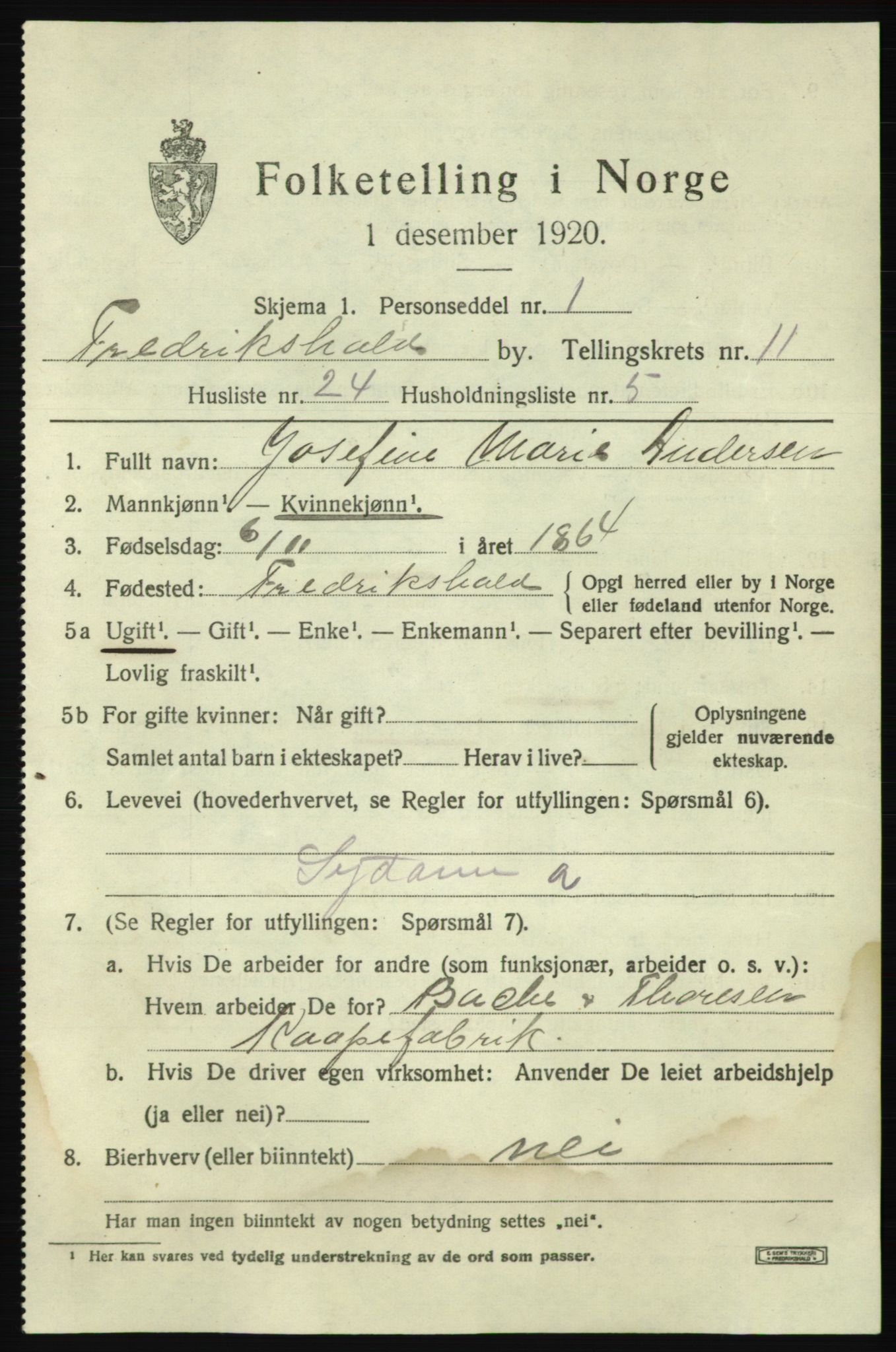 SAO, 1920 census for Fredrikshald, 1920, p. 19361