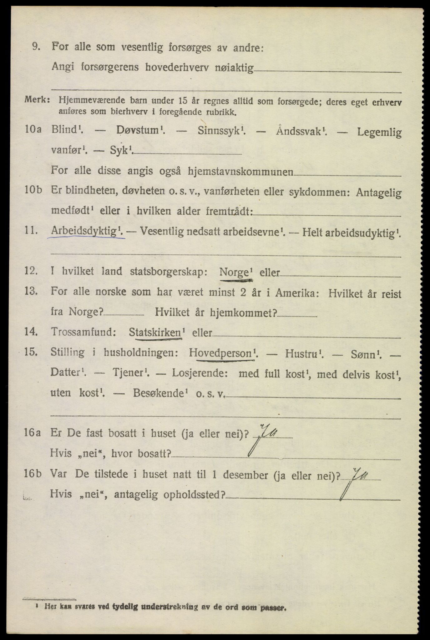 SAH, 1920 census for Vestre Toten, 1920, p. 11111