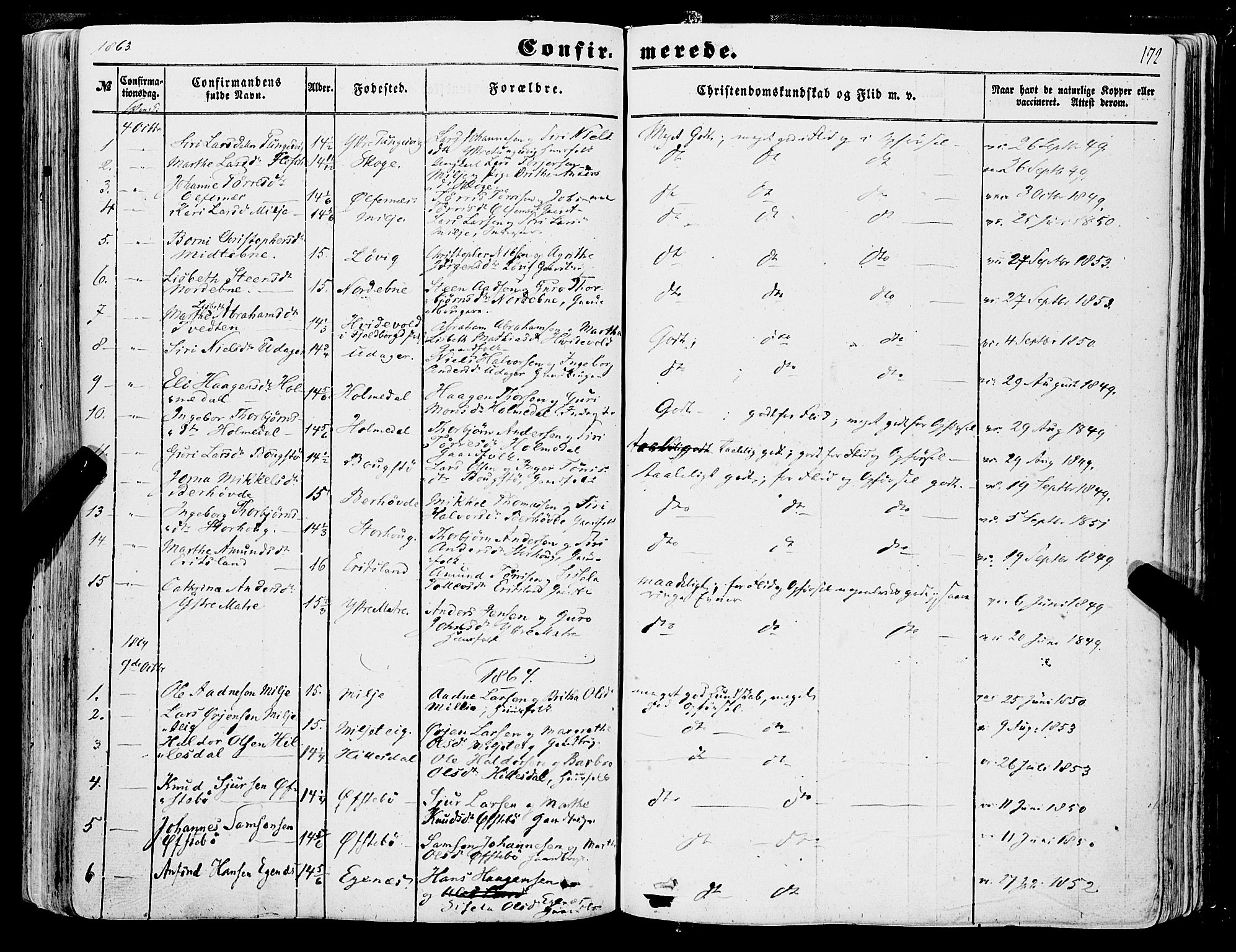 Skånevik sokneprestembete, SAB/A-77801/H/Haa: Parish register (official) no. A 5I, 1848-1869, p. 172