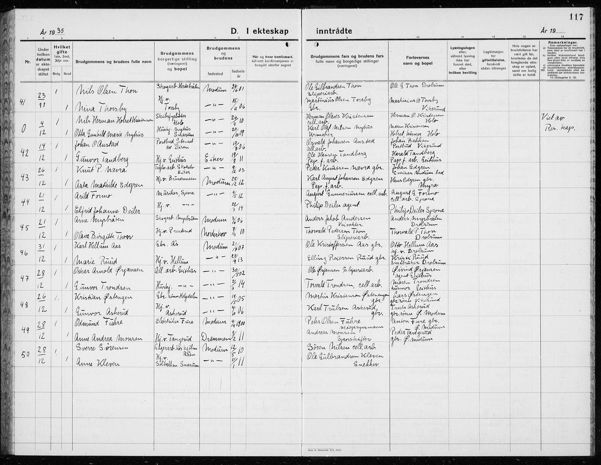 Modum kirkebøker, AV/SAKO-A-234/G/Ga/L0013: Parish register (copy) no. I 13, 1925-1938, p. 117