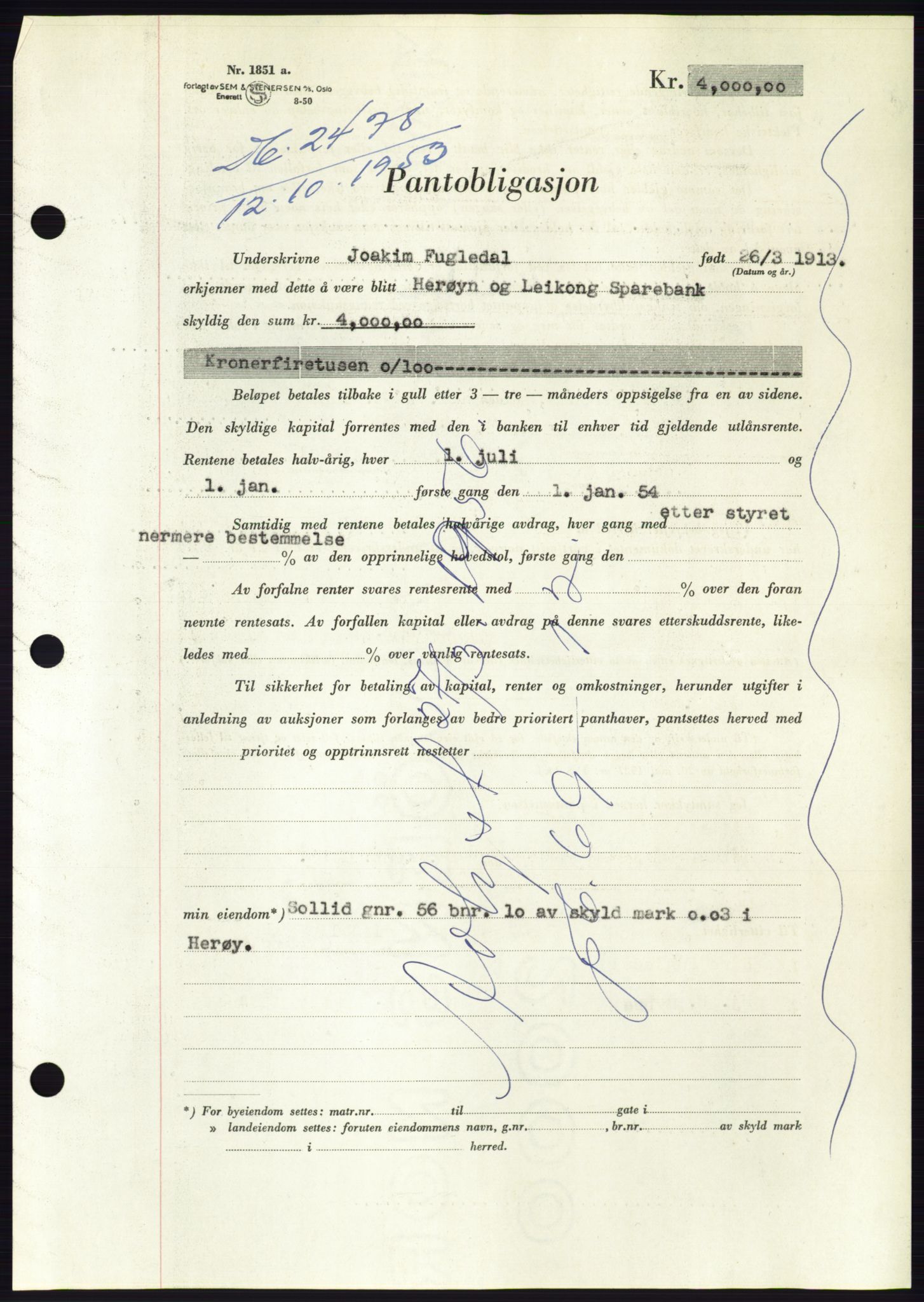 Søre Sunnmøre sorenskriveri, AV/SAT-A-4122/1/2/2C/L0124: Mortgage book no. 12B, 1953-1954, Diary no: : 2478/1953