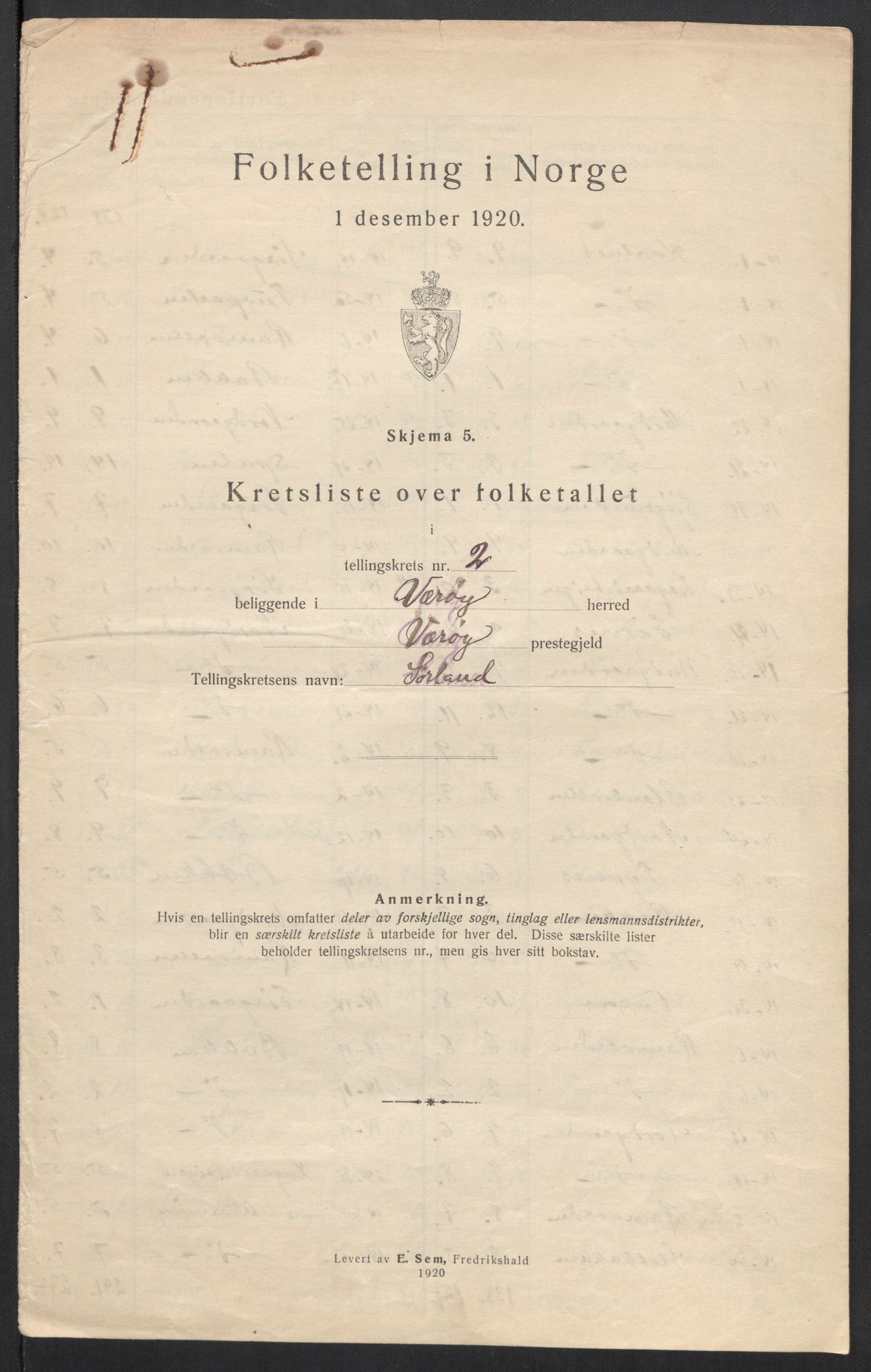 SAT, 1920 census for Værøy, 1920, p. 11