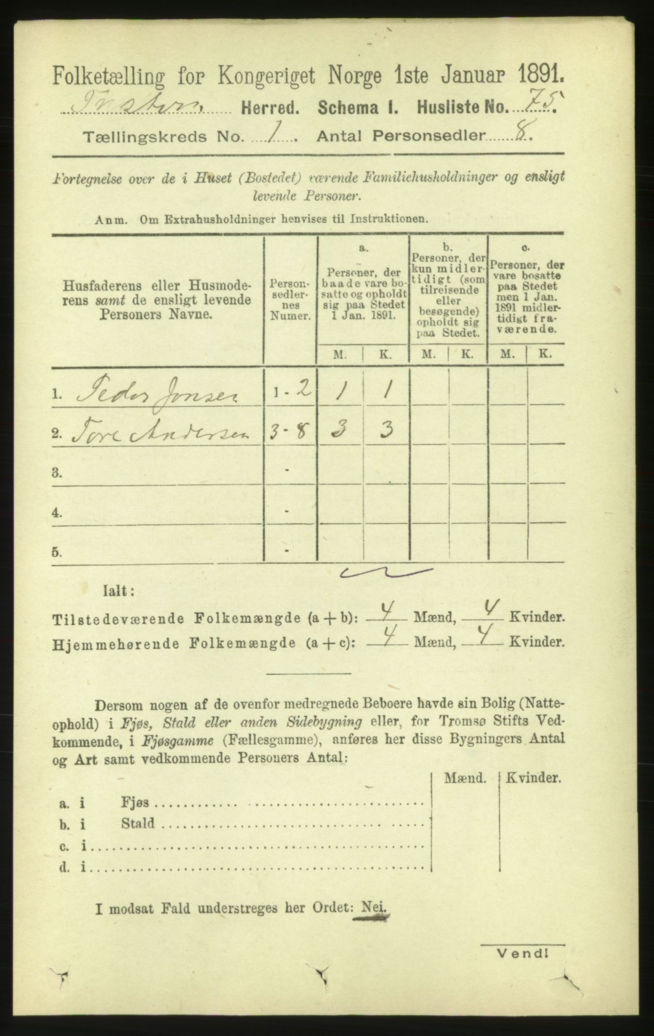 RA, 1891 census for 1572 Tustna, 1891, p. 95