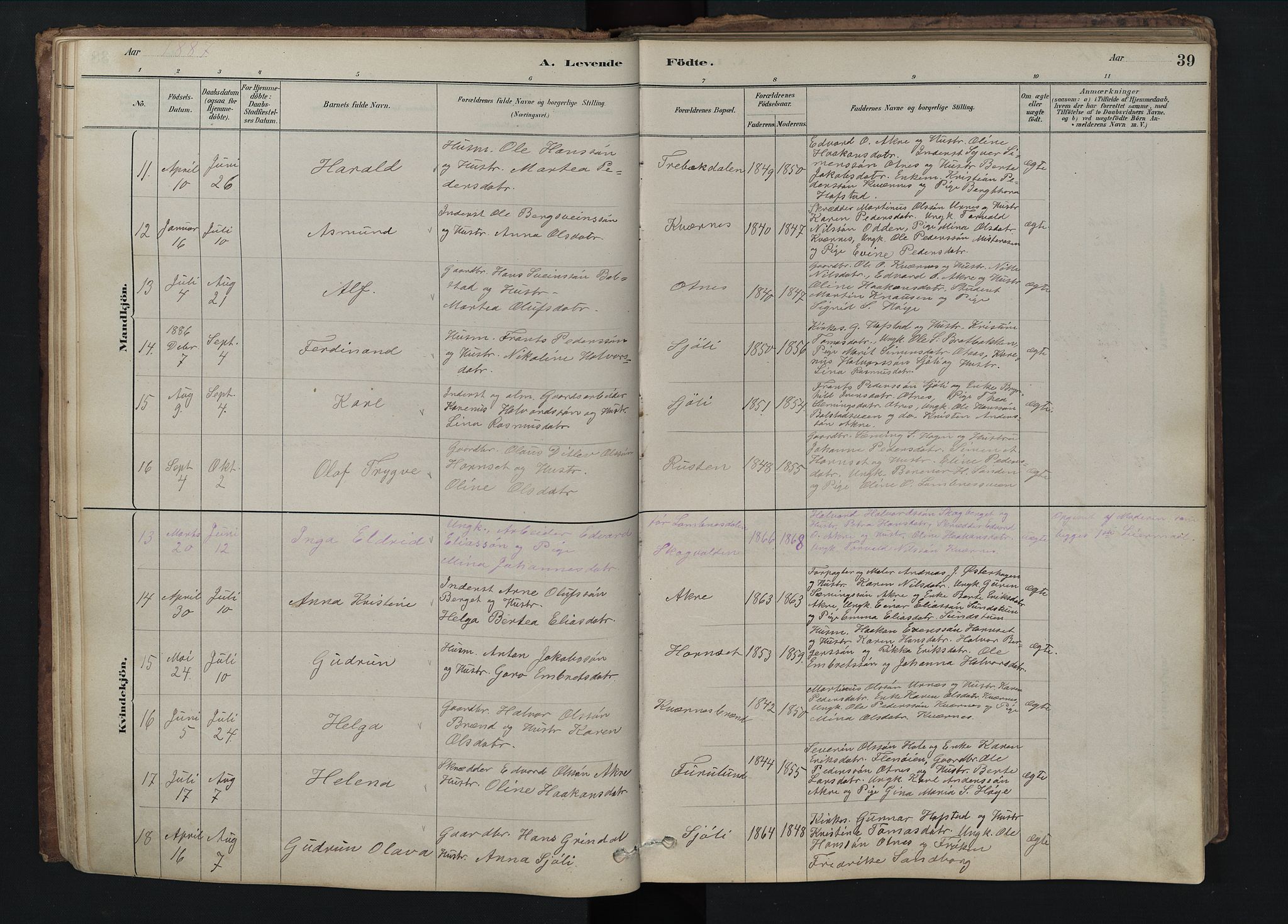 Rendalen prestekontor, SAH/PREST-054/H/Ha/Hab/L0009: Parish register (copy) no. 9, 1879-1902, p. 39