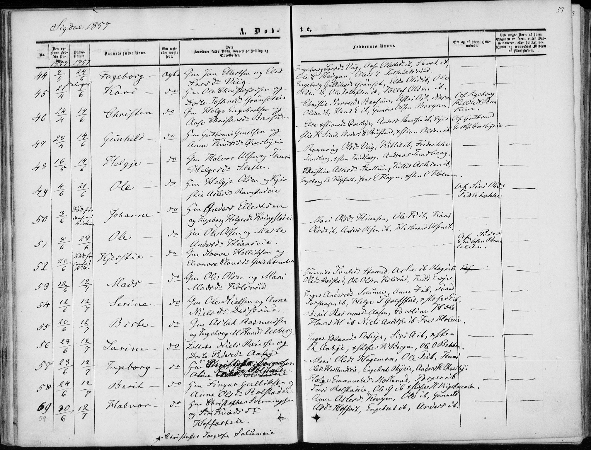 Sigdal kirkebøker, AV/SAKO-A-245/F/Fa/L0008: Parish register (official) no. I 8, 1850-1859, p. 51