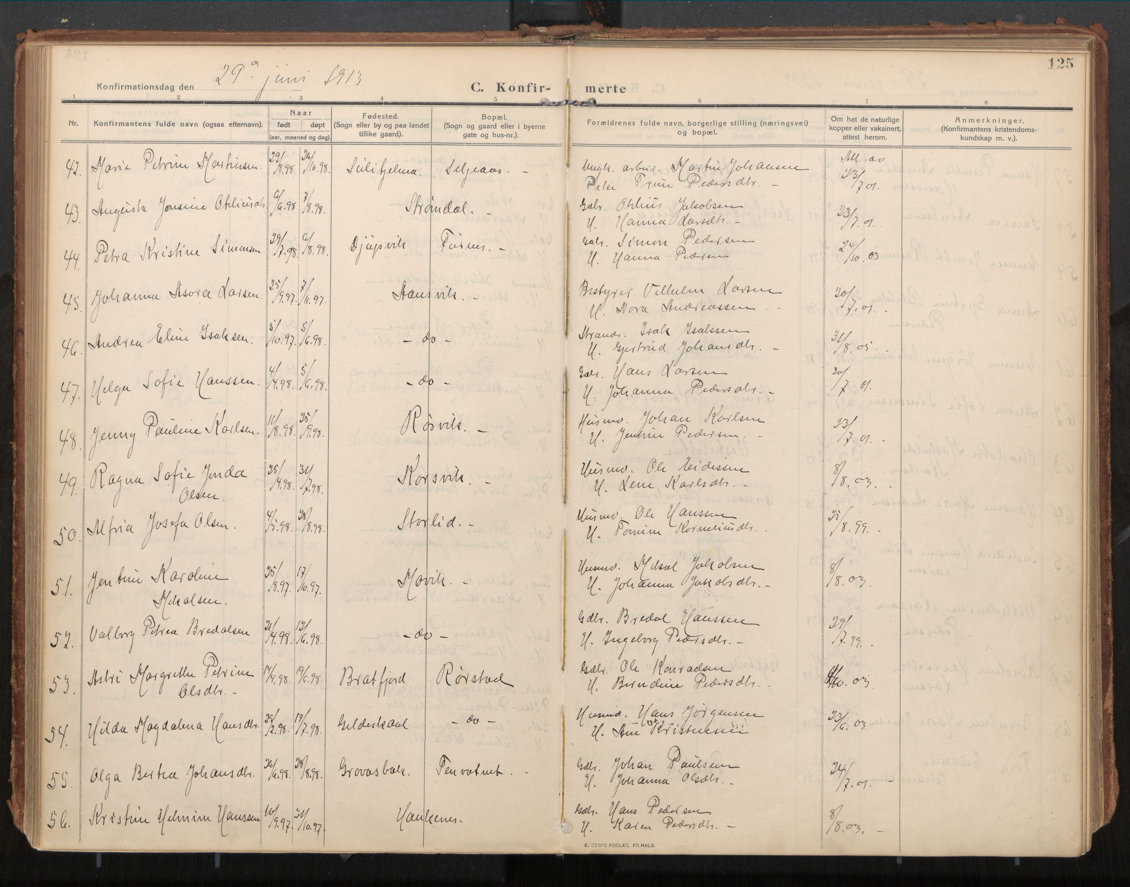 Ministerialprotokoller, klokkerbøker og fødselsregistre - Nordland, AV/SAT-A-1459/854/L0784: Parish register (official) no. 854A07, 1910-1922, p. 125