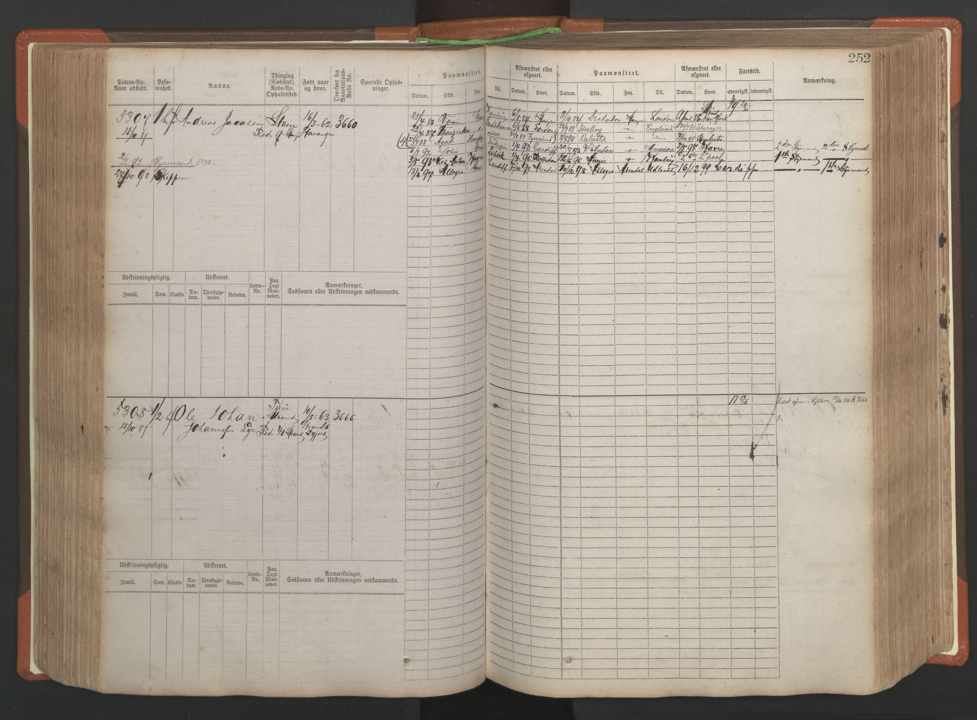 Stavanger sjømannskontor, AV/SAST-A-102006/F/Fb/Fbb/L0009: Sjøfartshovedrulle, patentnr. 4805-6006, 1879-1887, p. 258