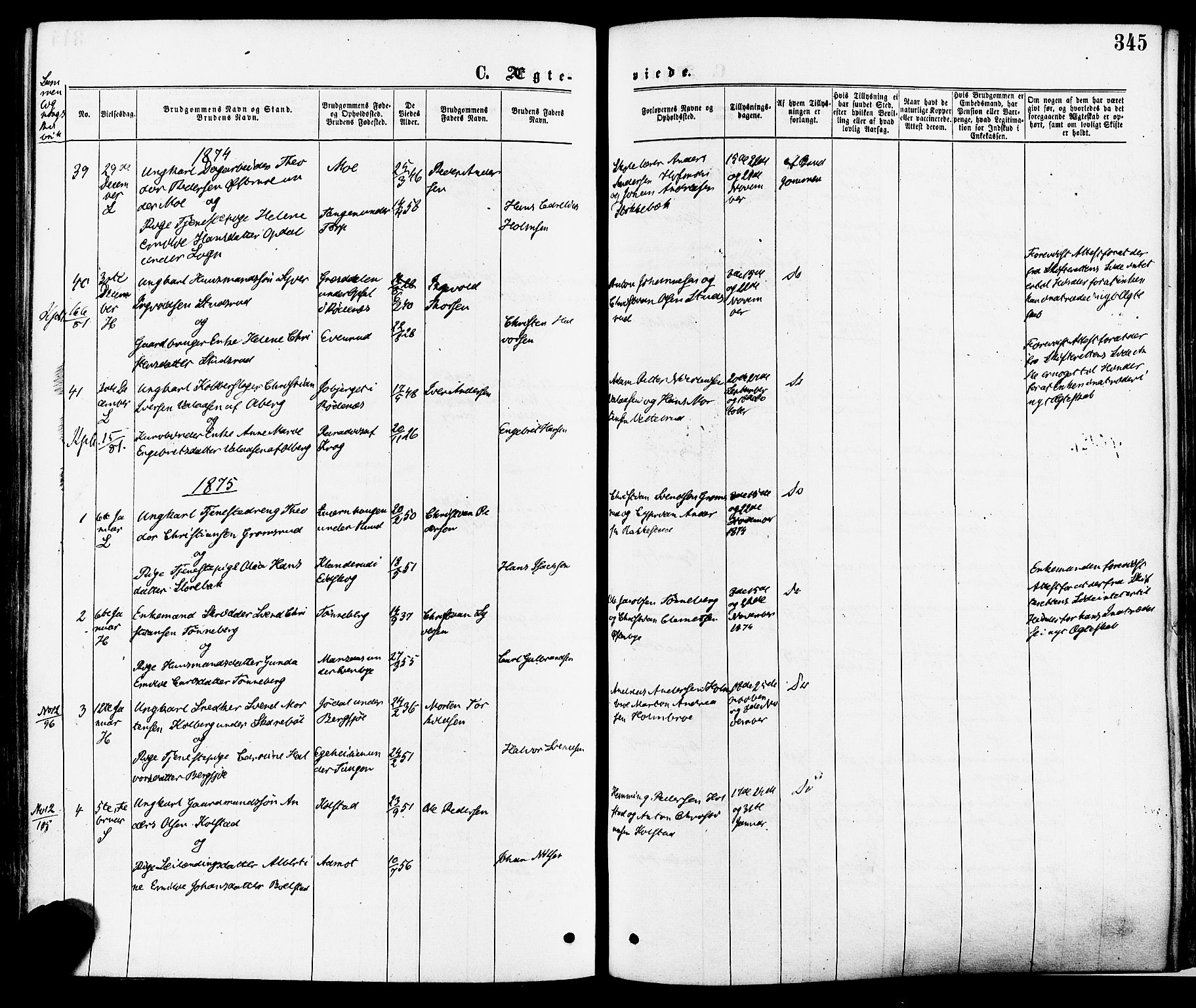 Høland prestekontor Kirkebøker, SAO/A-10346a/F/Fa/L0012.a: Parish register (official) no. I 12A, 1869-1879, p. 345