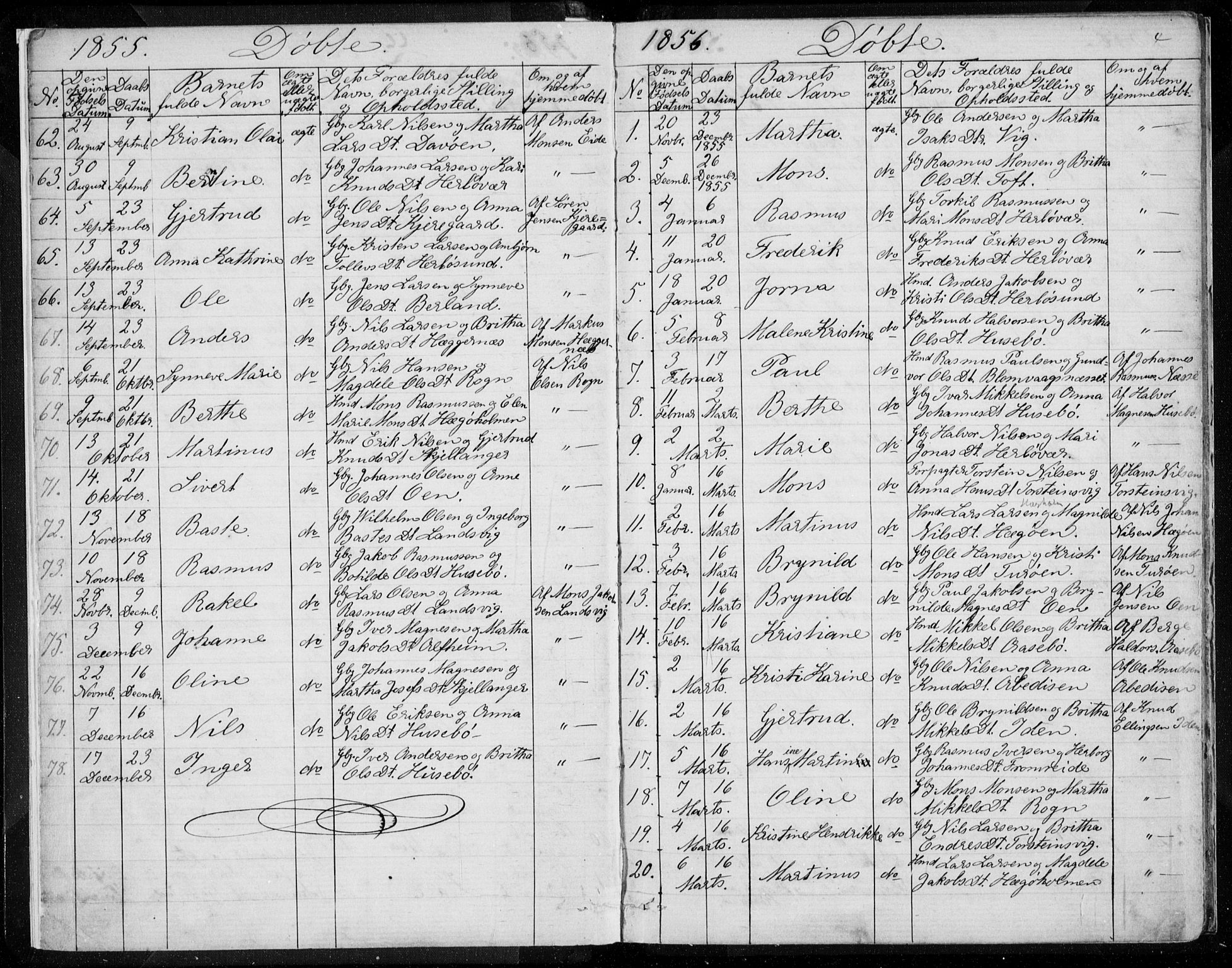 Herdla Sokneprestembete, SAB/A-75701/H/Haa: Parish register (official) no. A 1, 1855-1869, p. 4