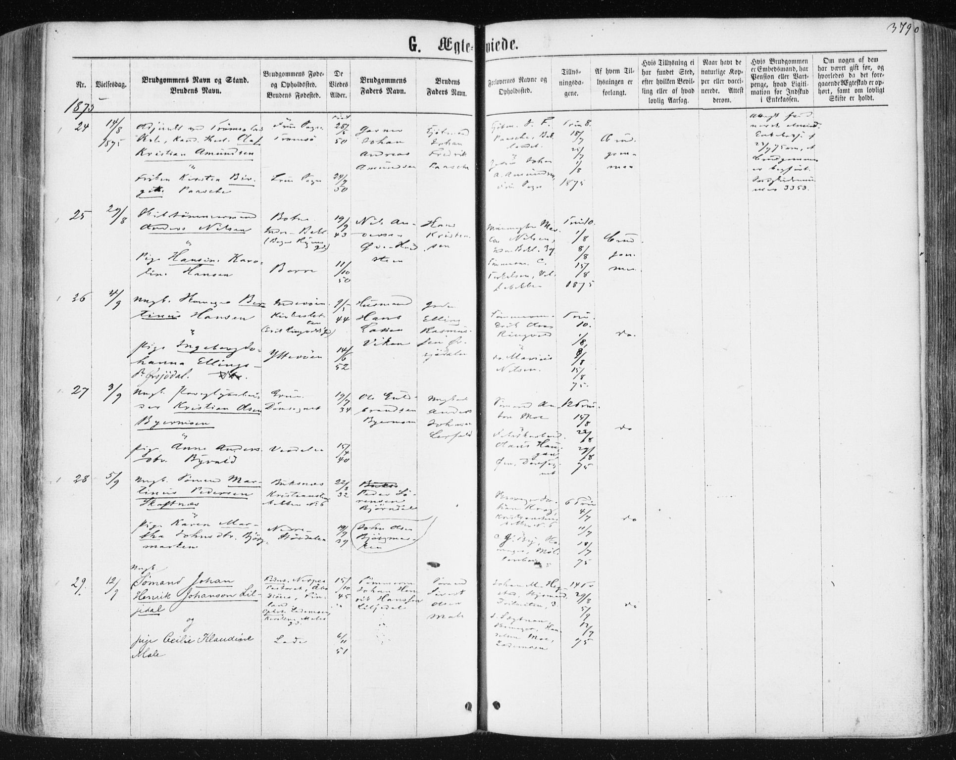 Ministerialprotokoller, klokkerbøker og fødselsregistre - Sør-Trøndelag, AV/SAT-A-1456/604/L0186: Parish register (official) no. 604A07, 1866-1877, p. 379