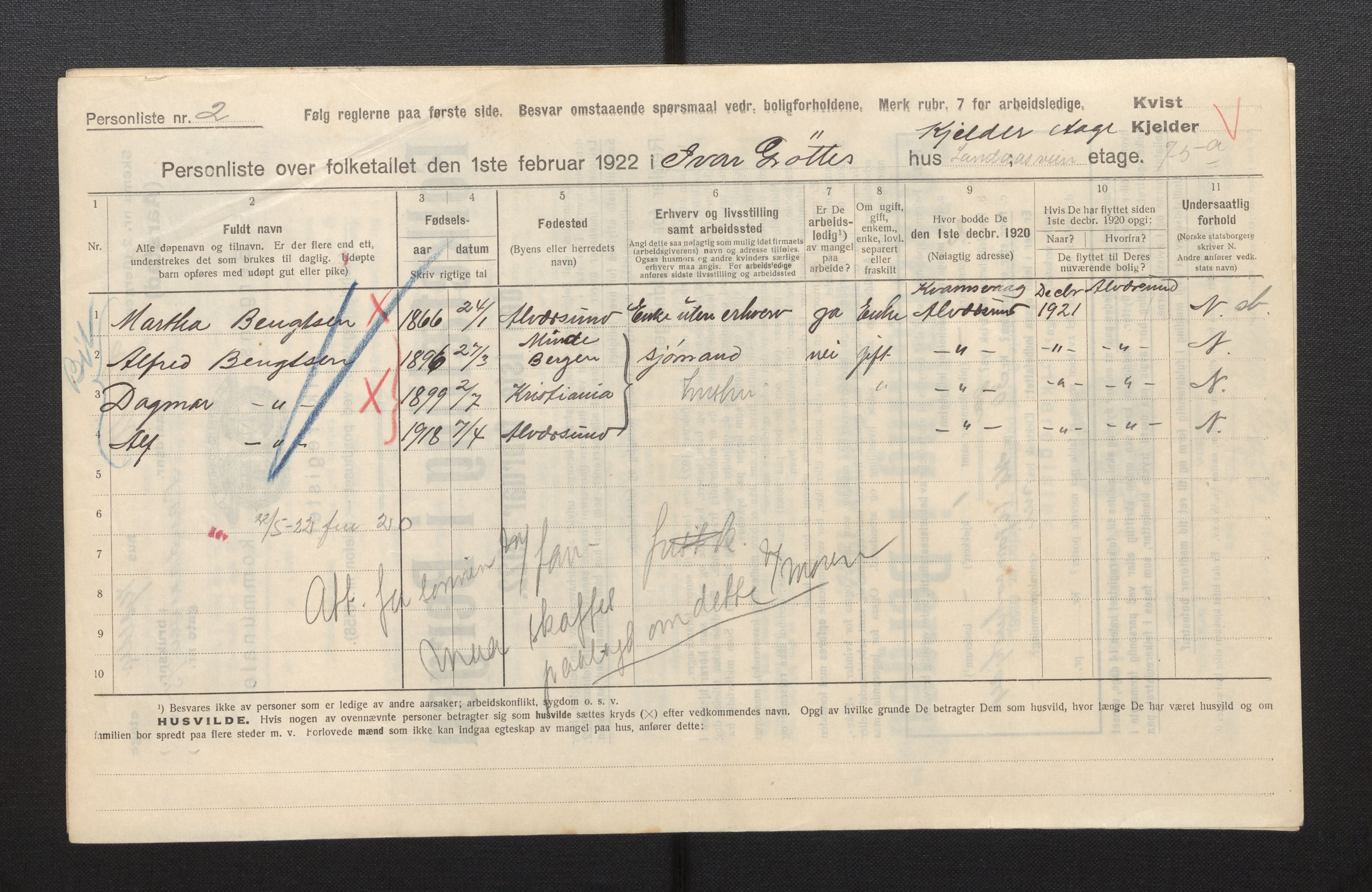 SAB, Municipal Census 1922 for Bergen, 1922, p. 55272