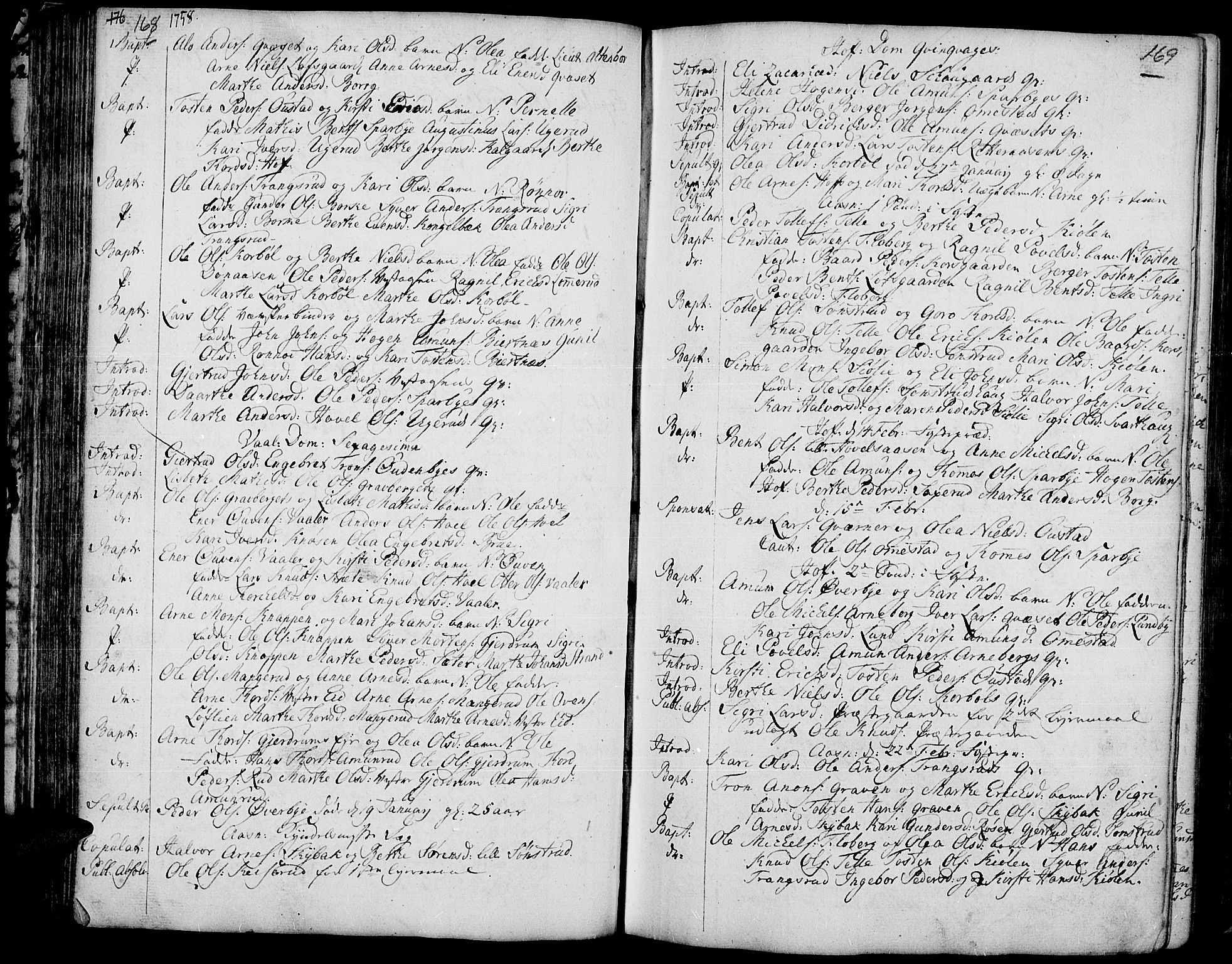 Hof prestekontor, AV/SAH-PREST-038/H/Ha/Haa/L0003: Parish register (official) no. 3, 1750-1789, p. 168-169