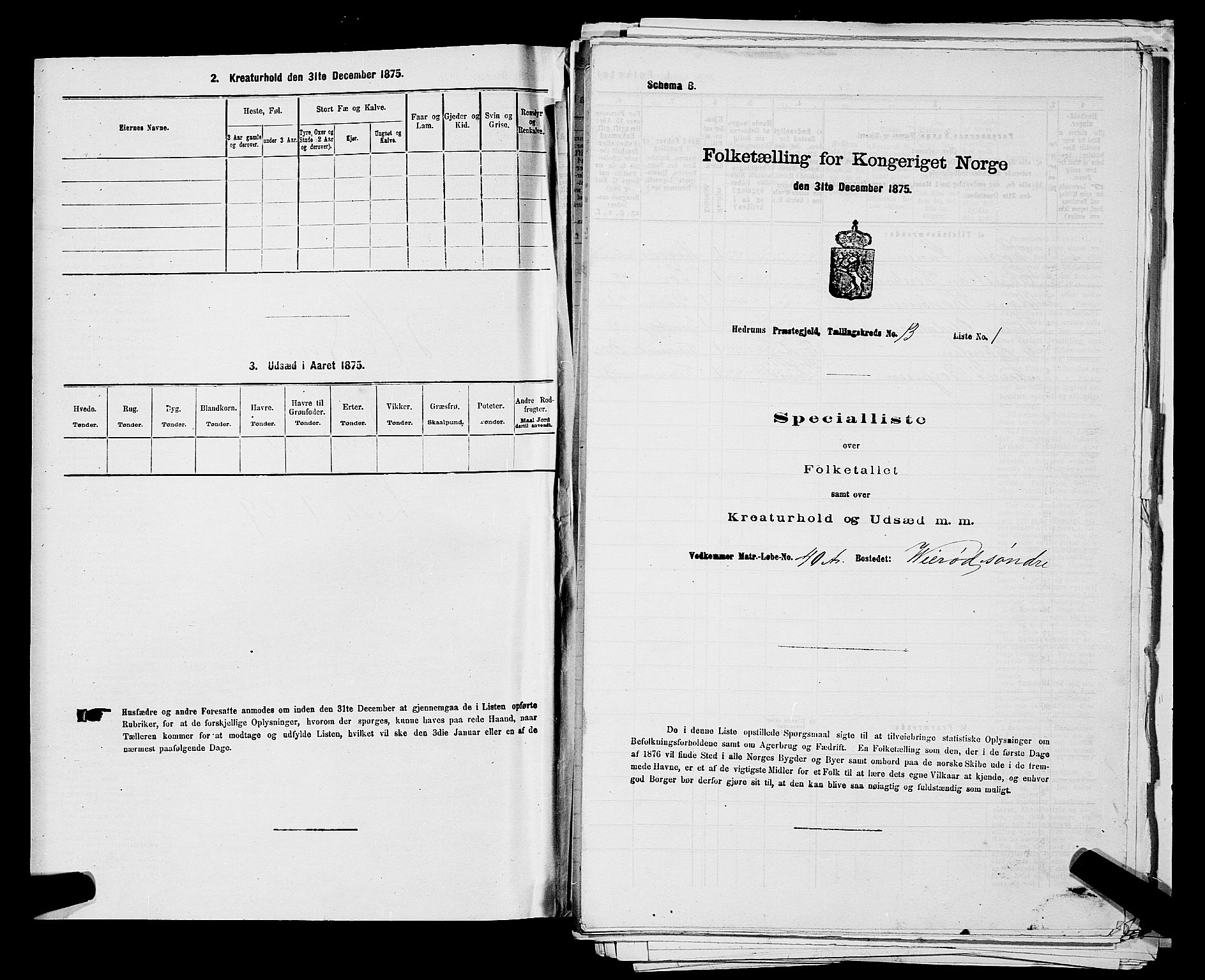 SAKO, 1875 census for 0727P Hedrum, 1875, p. 1255