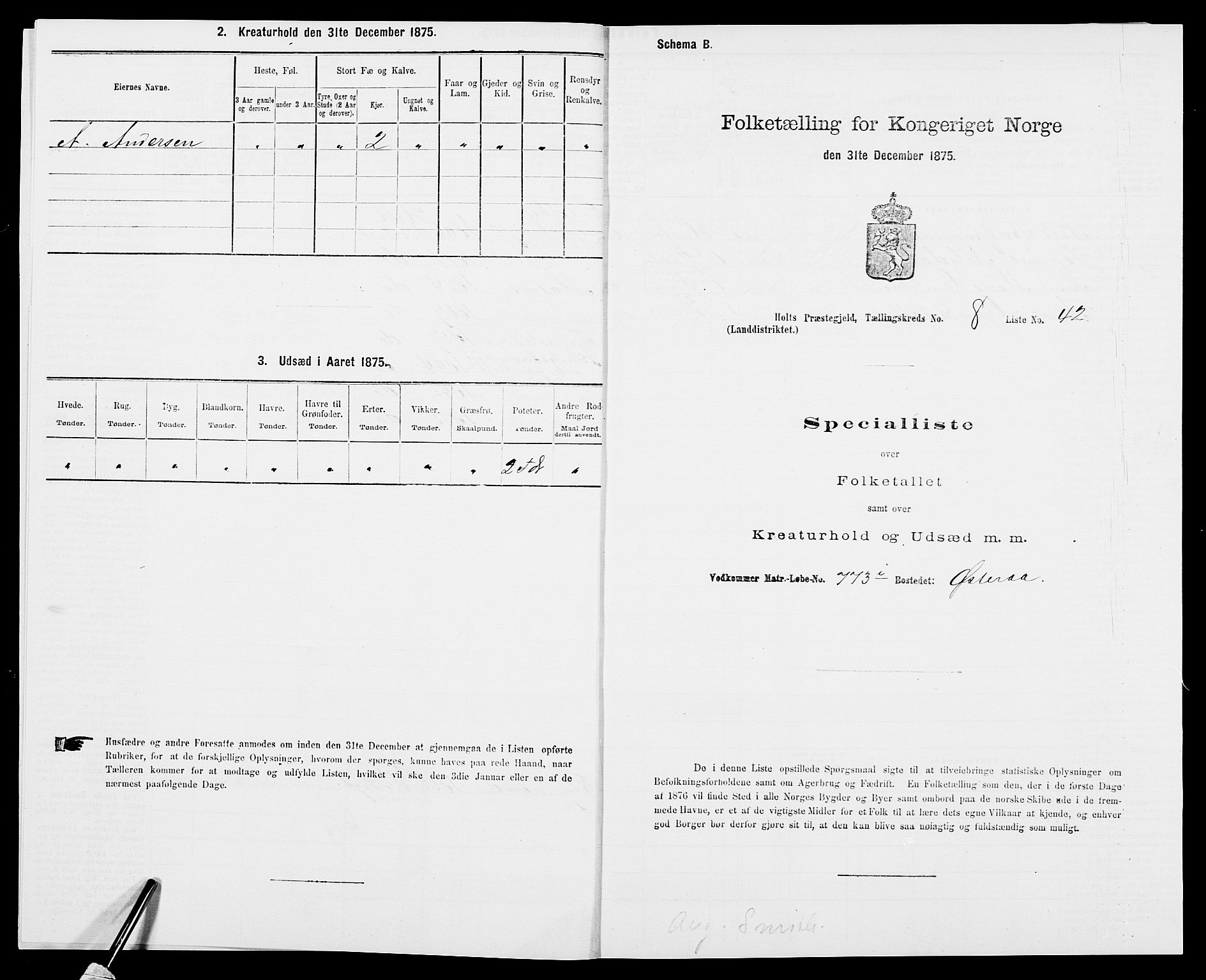 SAK, 1875 census for 0914L Holt/Holt, 1875, p. 1047