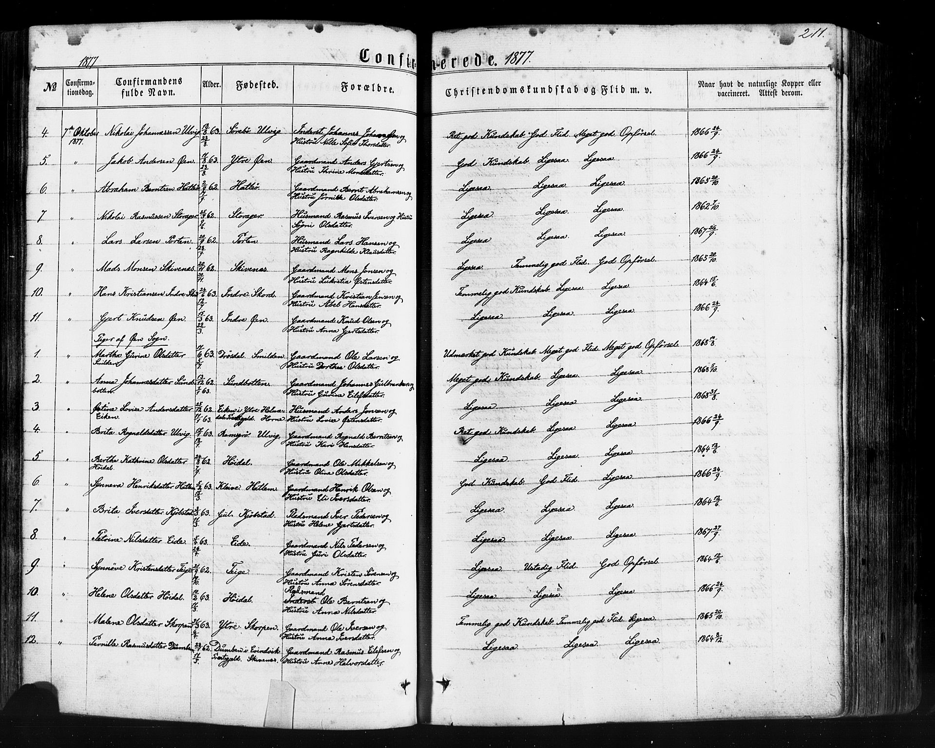 Hyllestad sokneprestembete, SAB/A-80401: Parish register (official) no. A 1, 1861-1886, p. 211