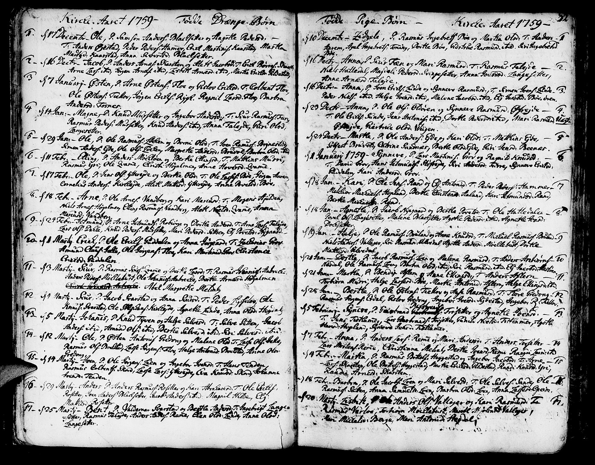 Innvik sokneprestembete, SAB/A-80501: Parish register (official) no. A 1, 1750-1816, p. 32