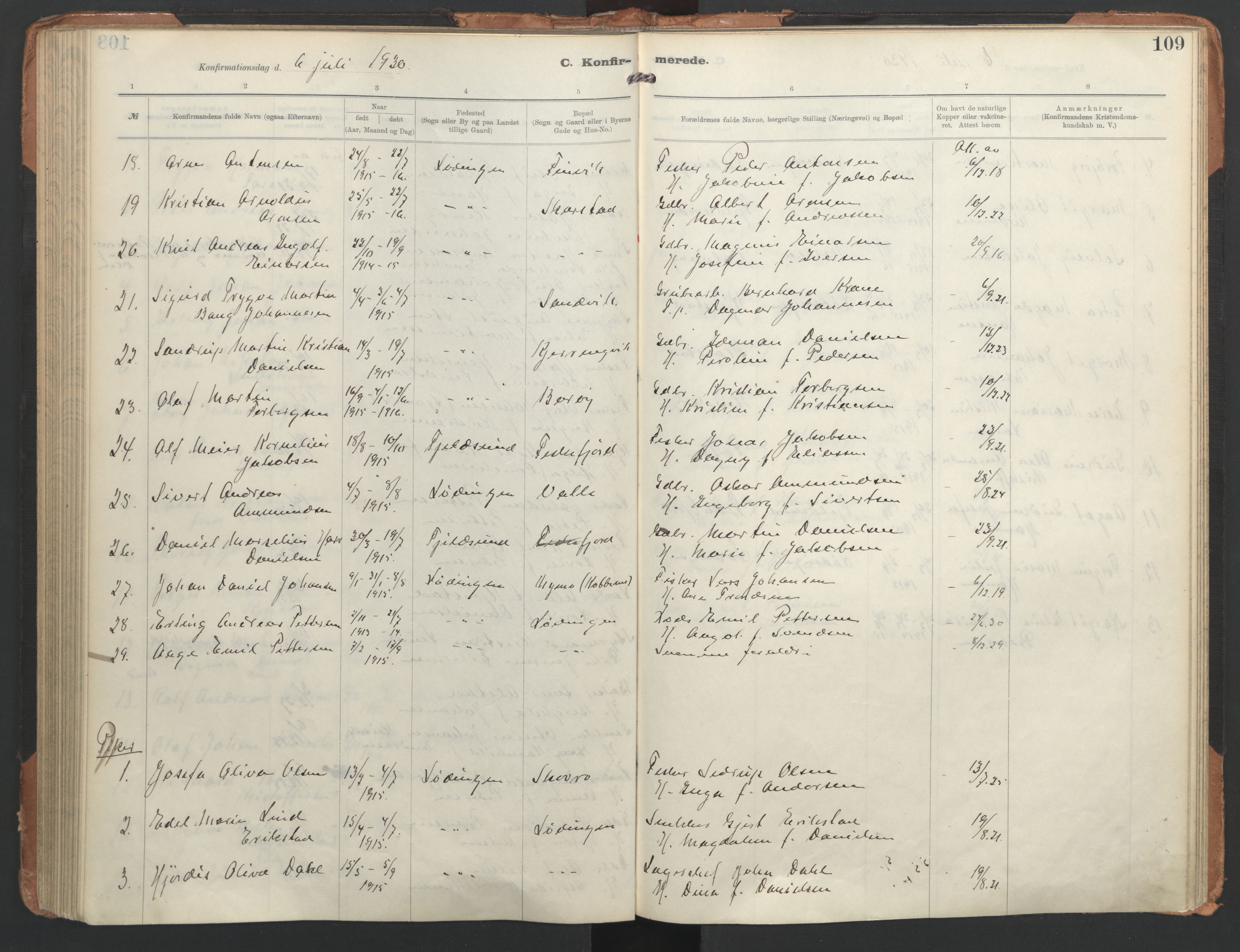 Ministerialprotokoller, klokkerbøker og fødselsregistre - Nordland, AV/SAT-A-1459/872/L1042: Parish register (official) no. 872A17, 1910-1937, p. 109