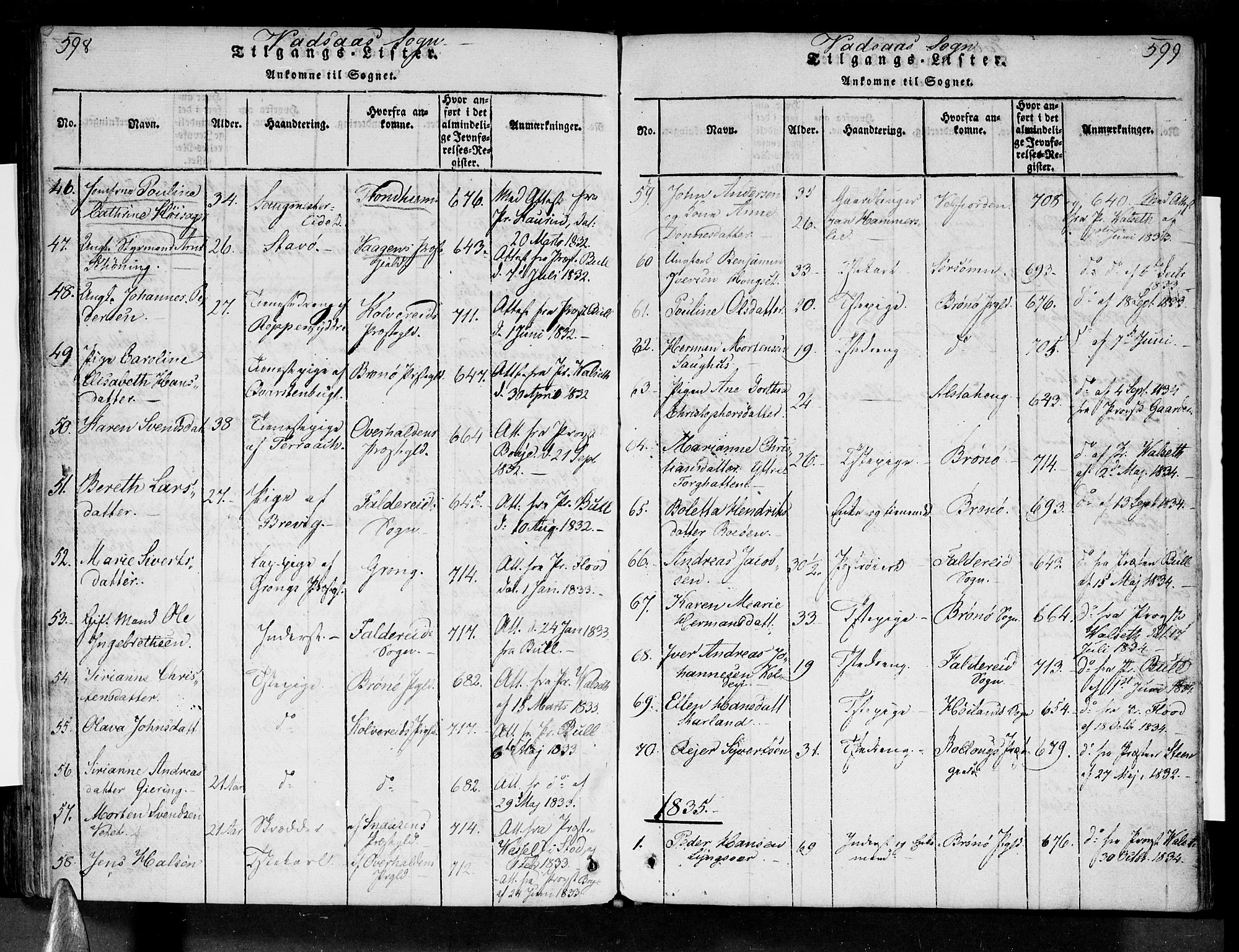 Ministerialprotokoller, klokkerbøker og fødselsregistre - Nordland, AV/SAT-A-1459/810/L0142: Parish register (official) no. 810A06 /1, 1819-1841, p. 598-599