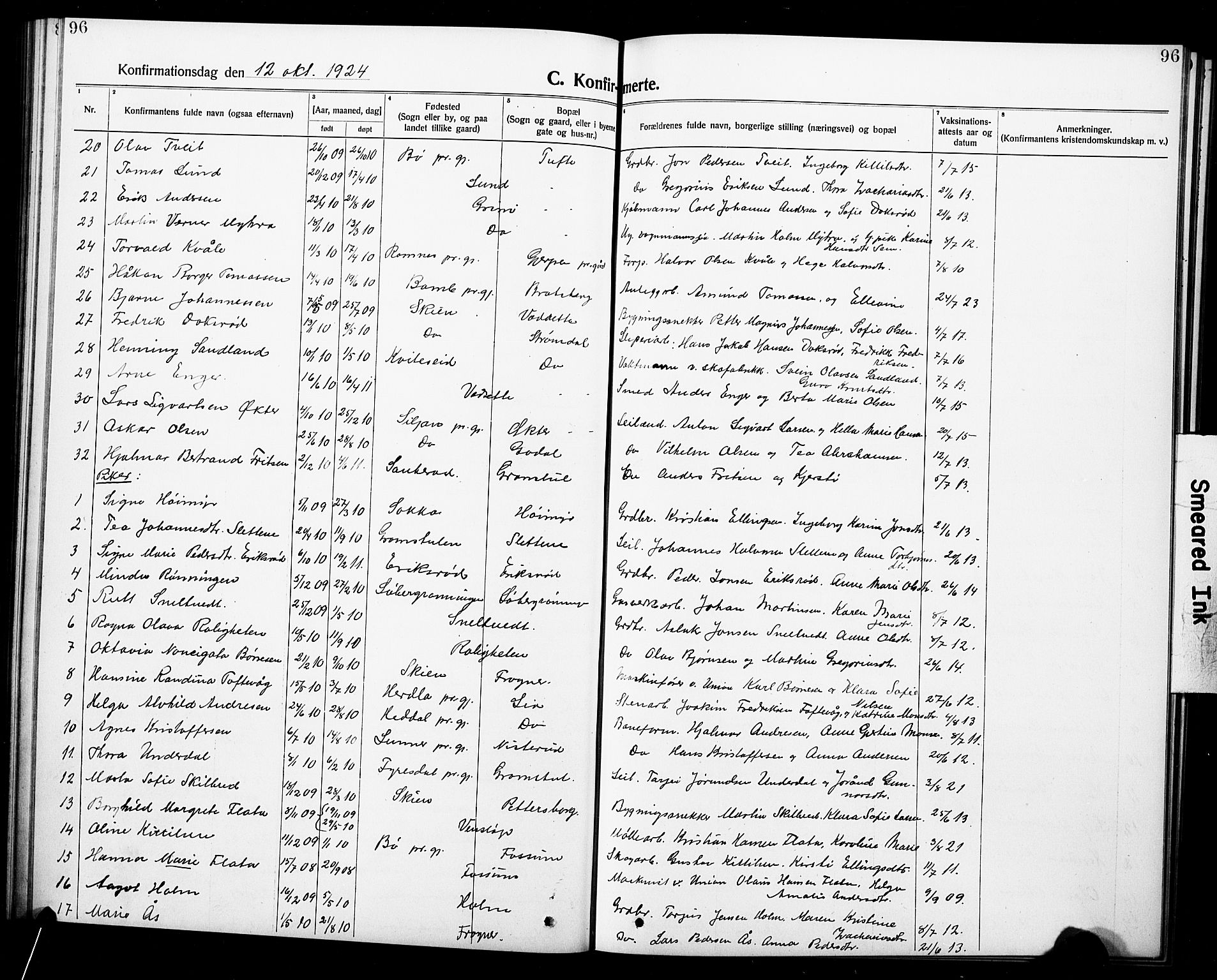Gjerpen kirkebøker, SAKO/A-265/G/Ga/L0004: Parish register (copy) no. I 4, 1920-1931, p. 96