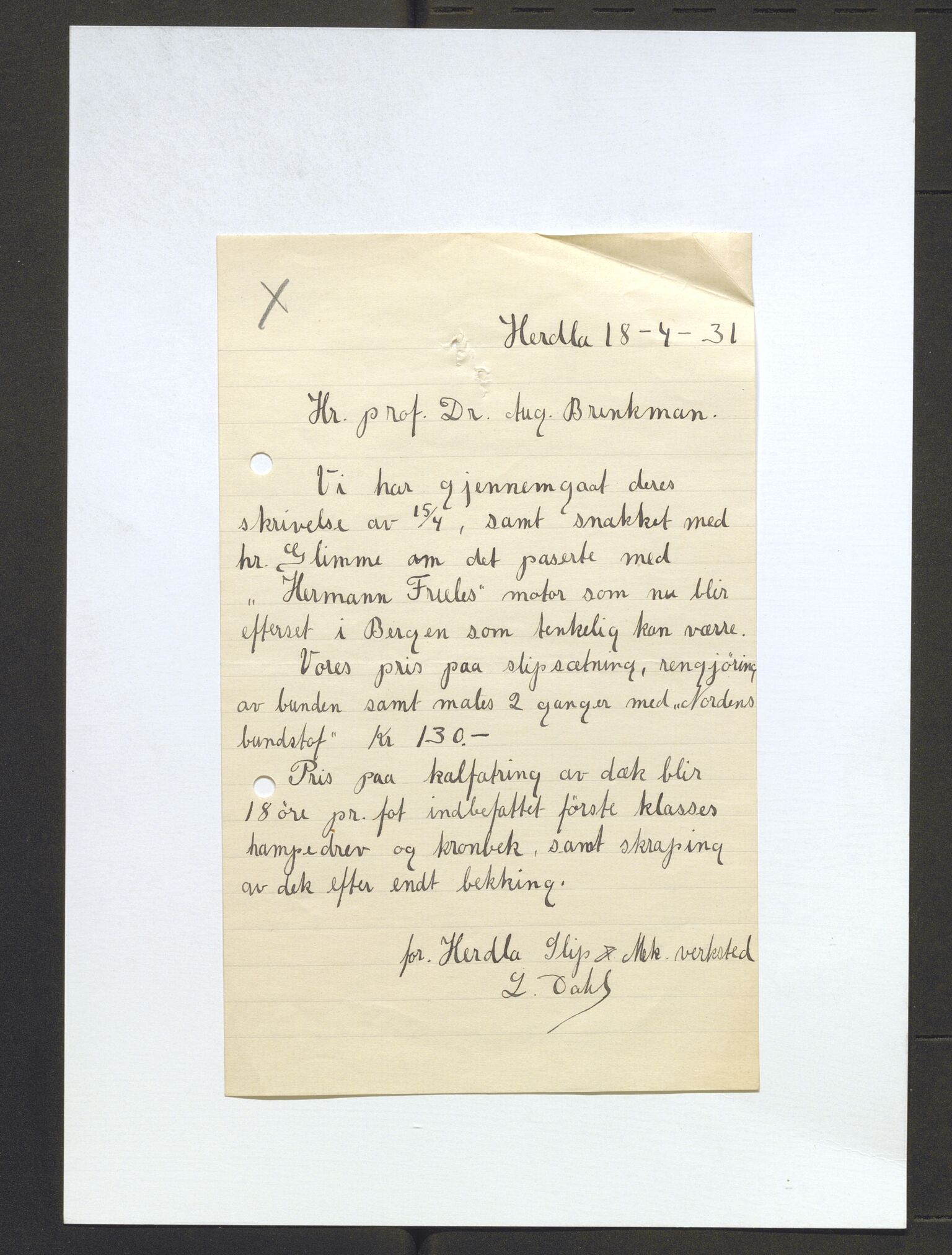 Bergens Museum, AV/SAB-A-17301/13/D/L0002: Korrespondanse , 1928-1940, p. 104