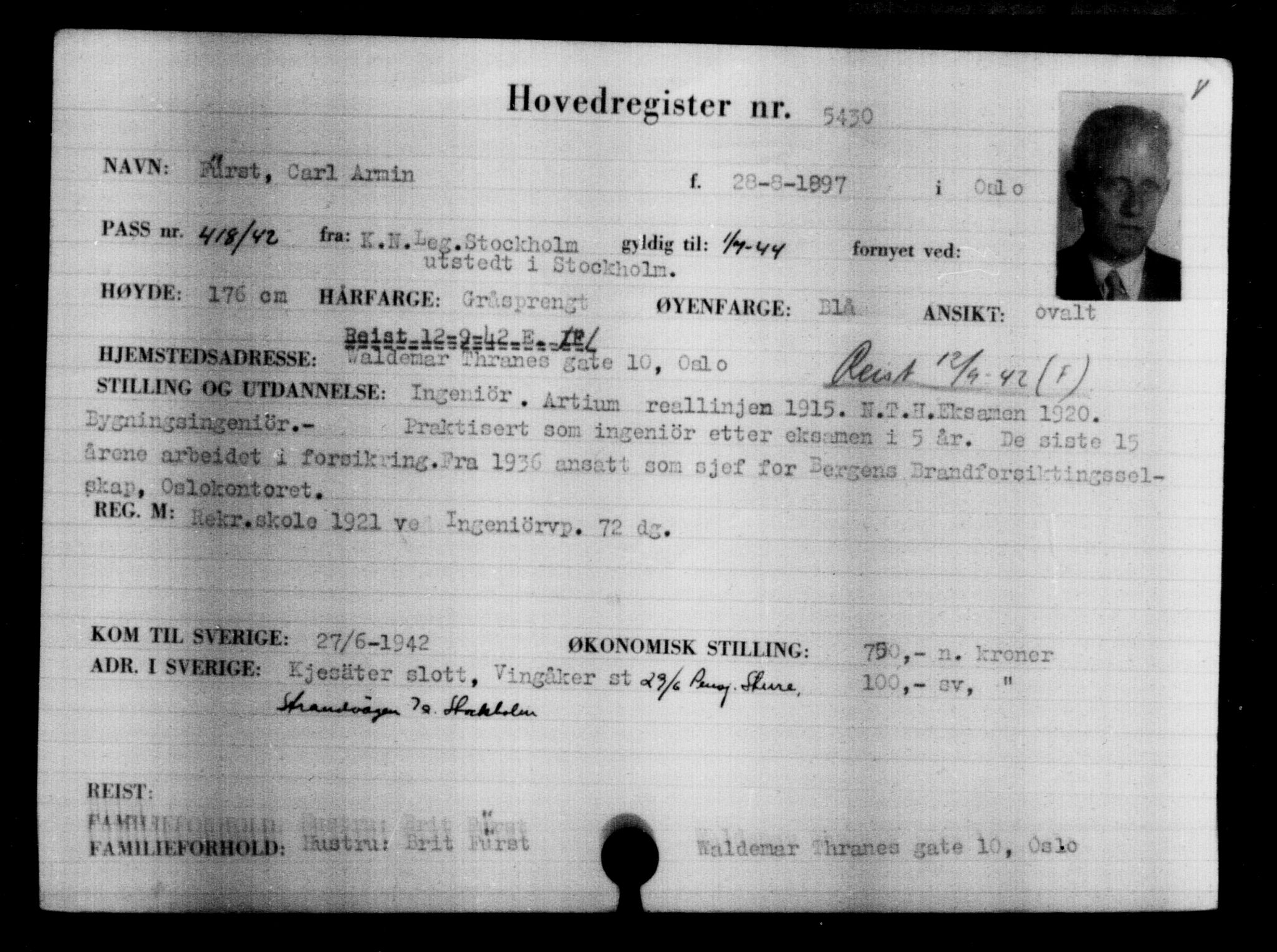 Utenriksstasjonene, Legasjonen i Stockholm, Flyktningkontoret, AV/RA-S-6753/V/Va/L0004: Kjesäterkartoteket, flyktninger med registreringsnr. 3496-6610, 1940-1945, p. 2232